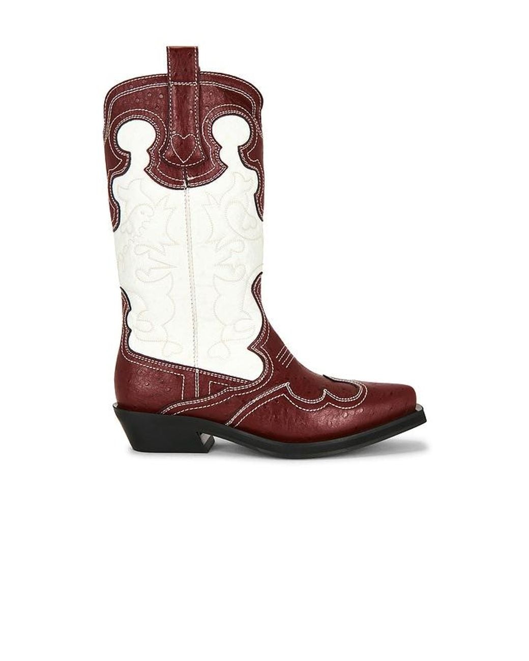 Ganni Brown Mid Shaft Embroidered Western Boot