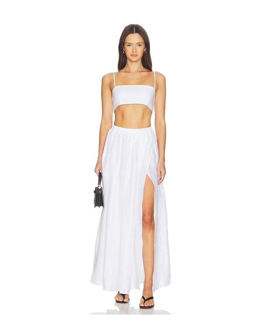 Susana Monaco White Solid Linen Tie Back Top