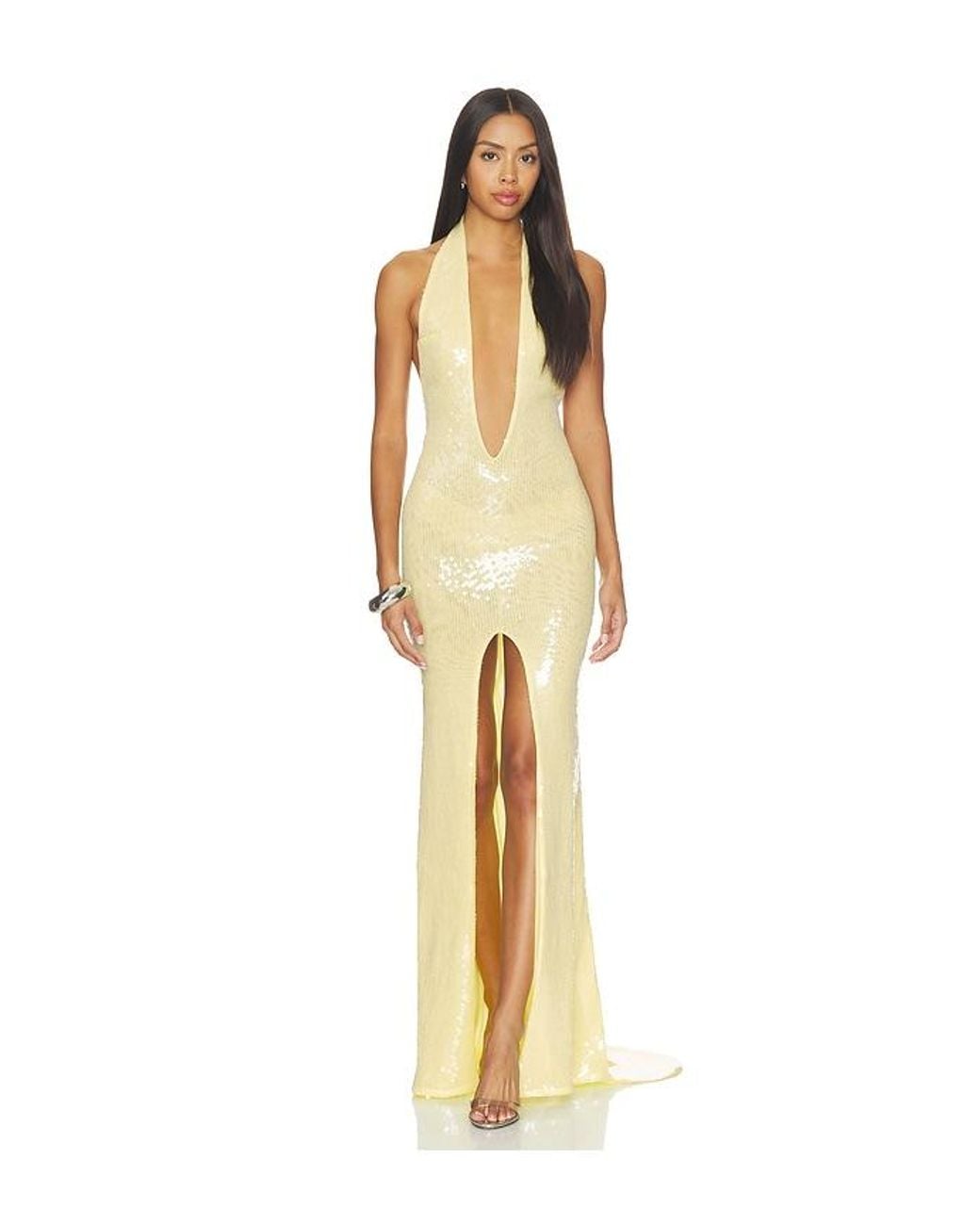 Sketch-Y Metallic Media Gown With Train