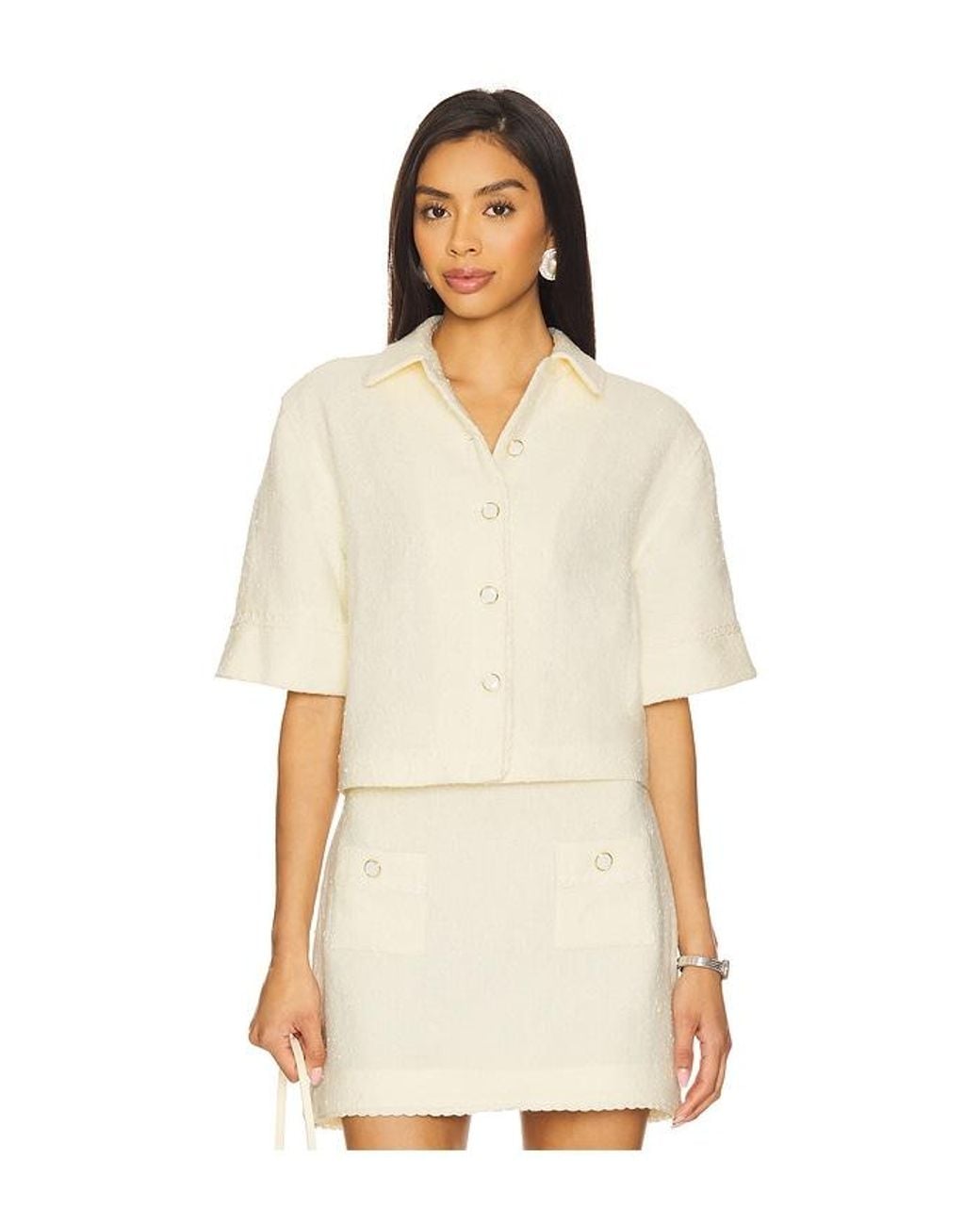 Jonathan Simkhai Natural Khloe Short Sleeve Button Down Top