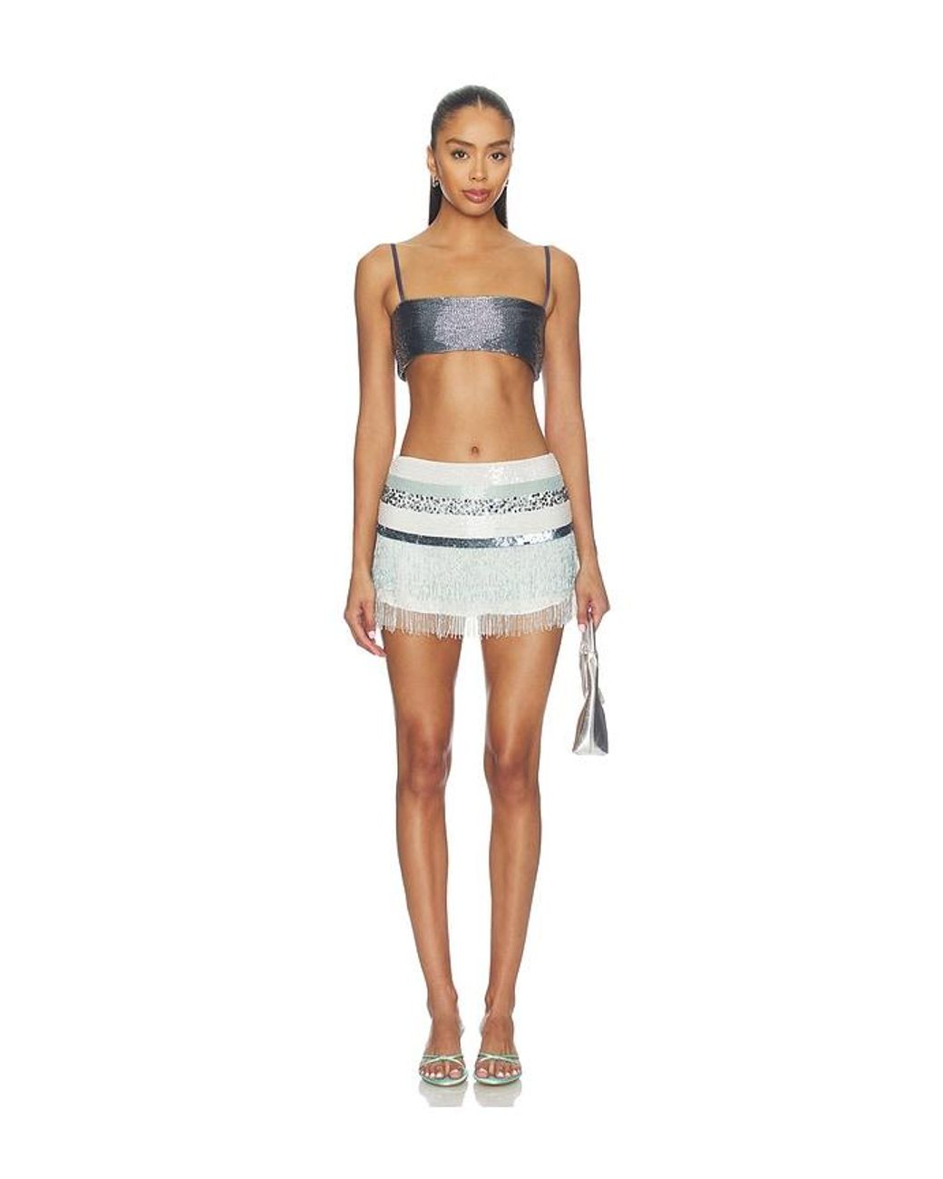 Asta Resort Blue Julia Hand Beaded Mini Skirt