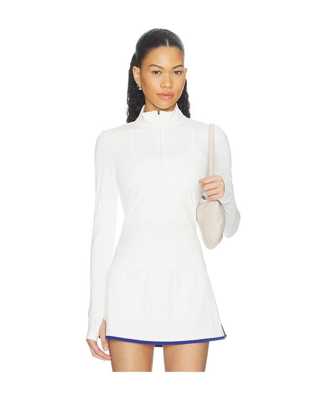 Splits59 White Tess Rigor Half Zip Waist Length Top