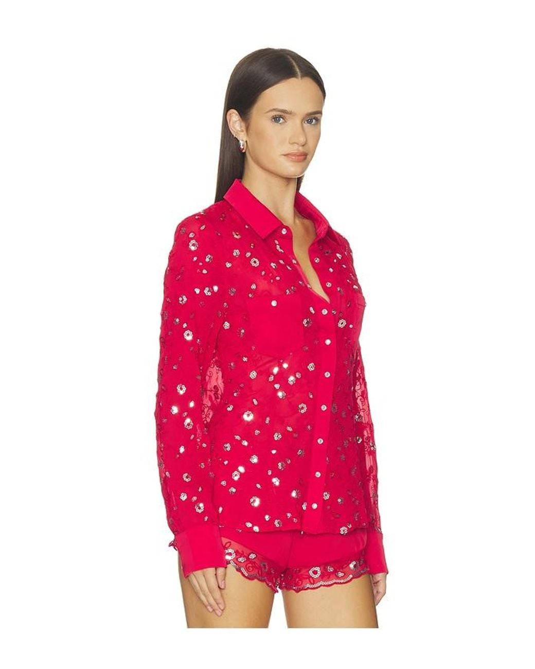 Frankie's Bikinis Red X Devon Lee Carlson Bestie Chiffon Button Down