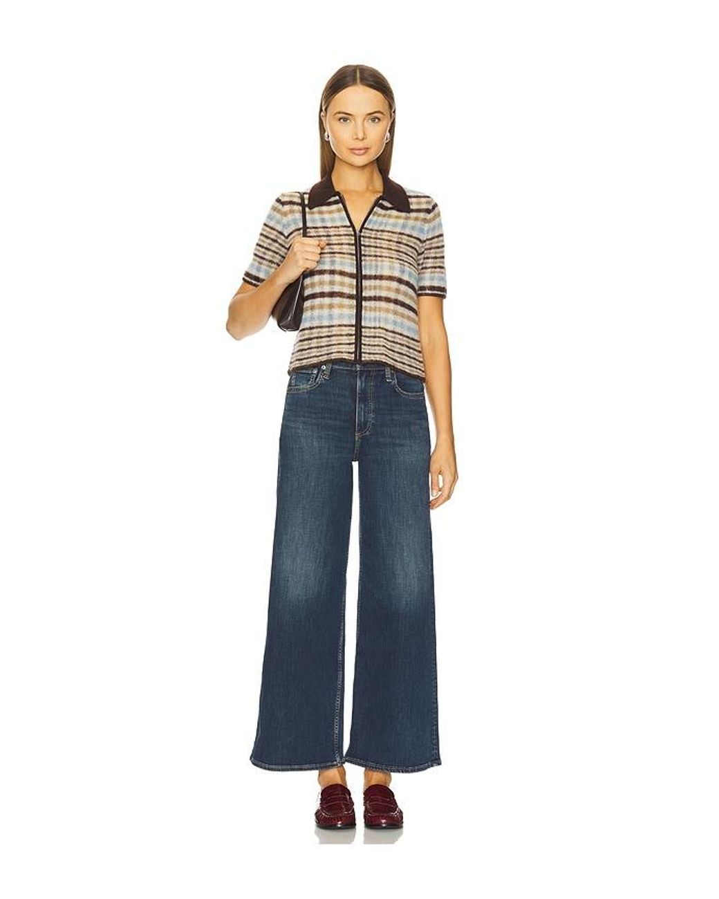 Rag & Bone Blue Leva Short Sleeve Zip Polo Sweater