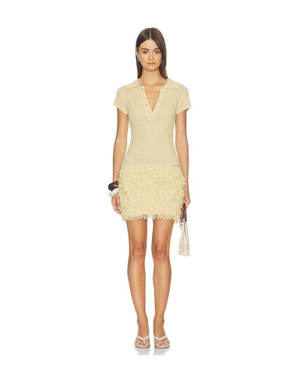 superdown Natural Meradeth Crochet Fringe Mini Dress