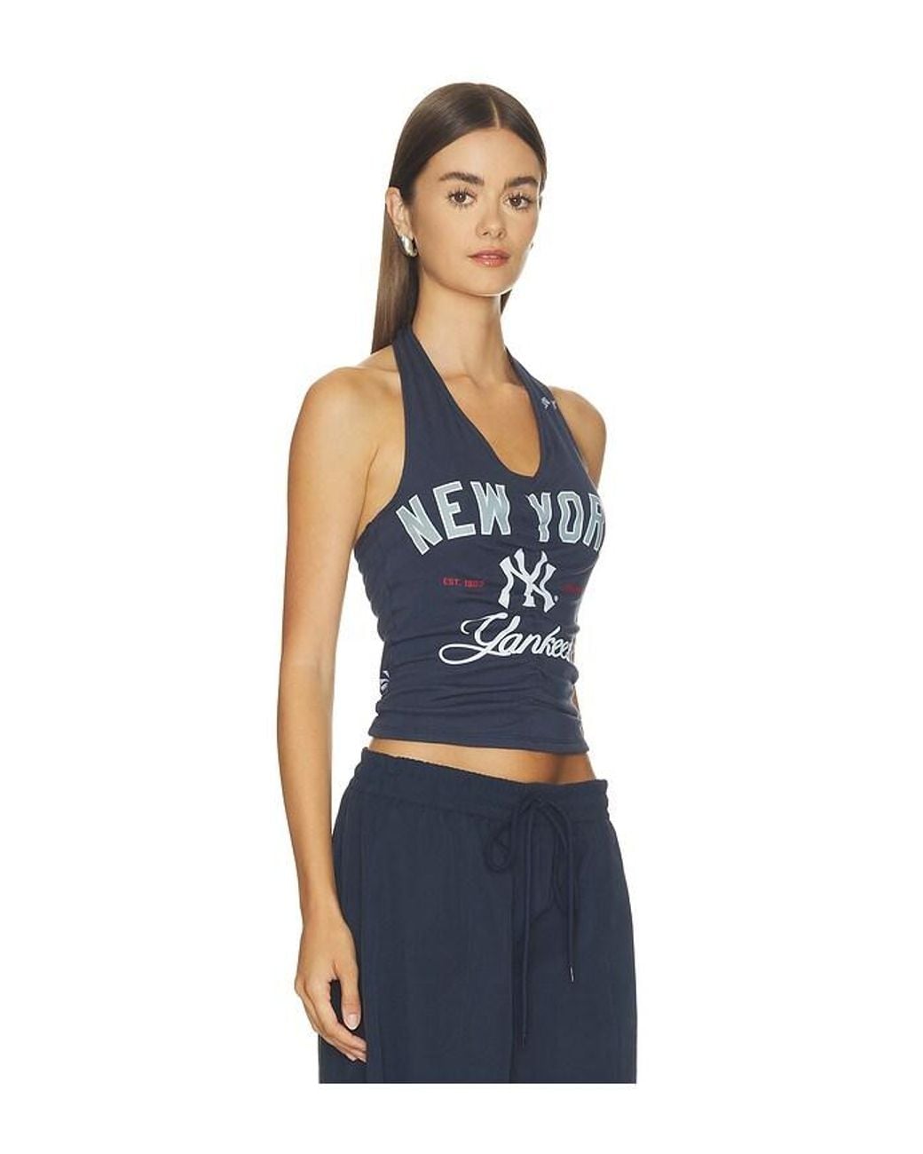 OFF SEASON Blue Ruched Halter Top