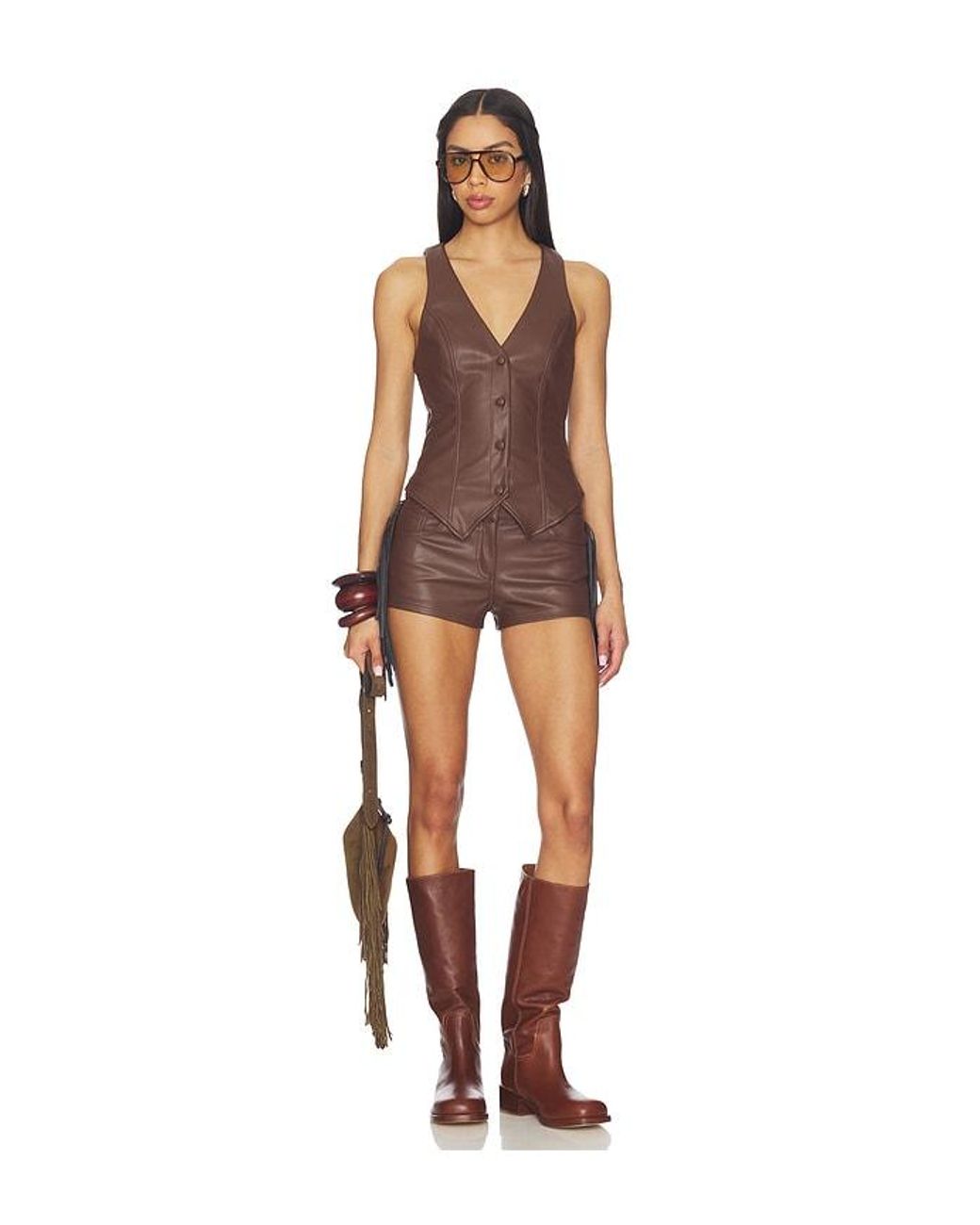 superdown Brown Karina Fringe Short