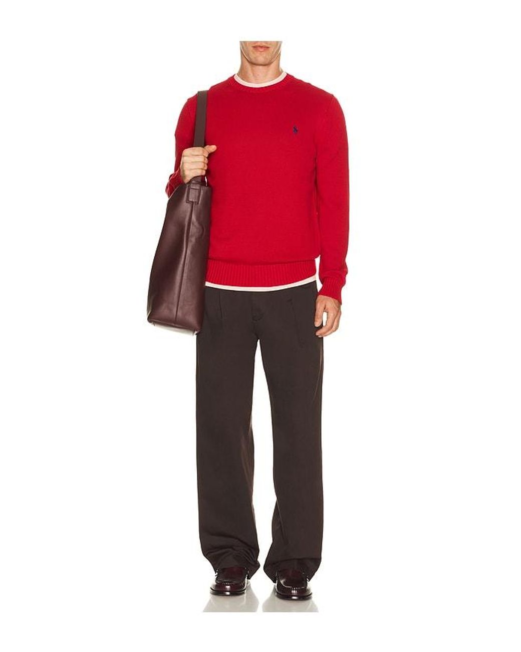 Polo Ralph Lauren Red Cotton Shaker Knit Crewneck Sweater for men