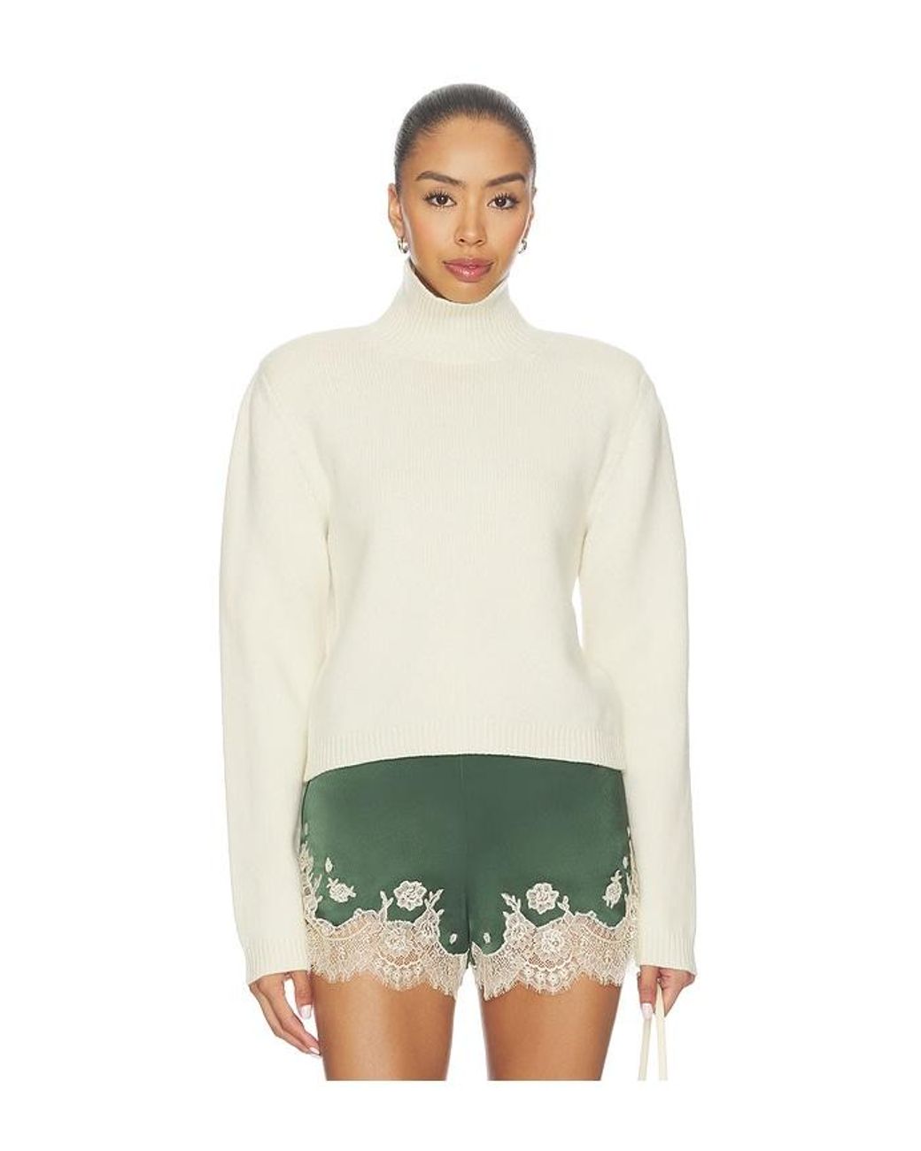 Rohe Green Statement Shoulder Cropped Turtleneck Sweater