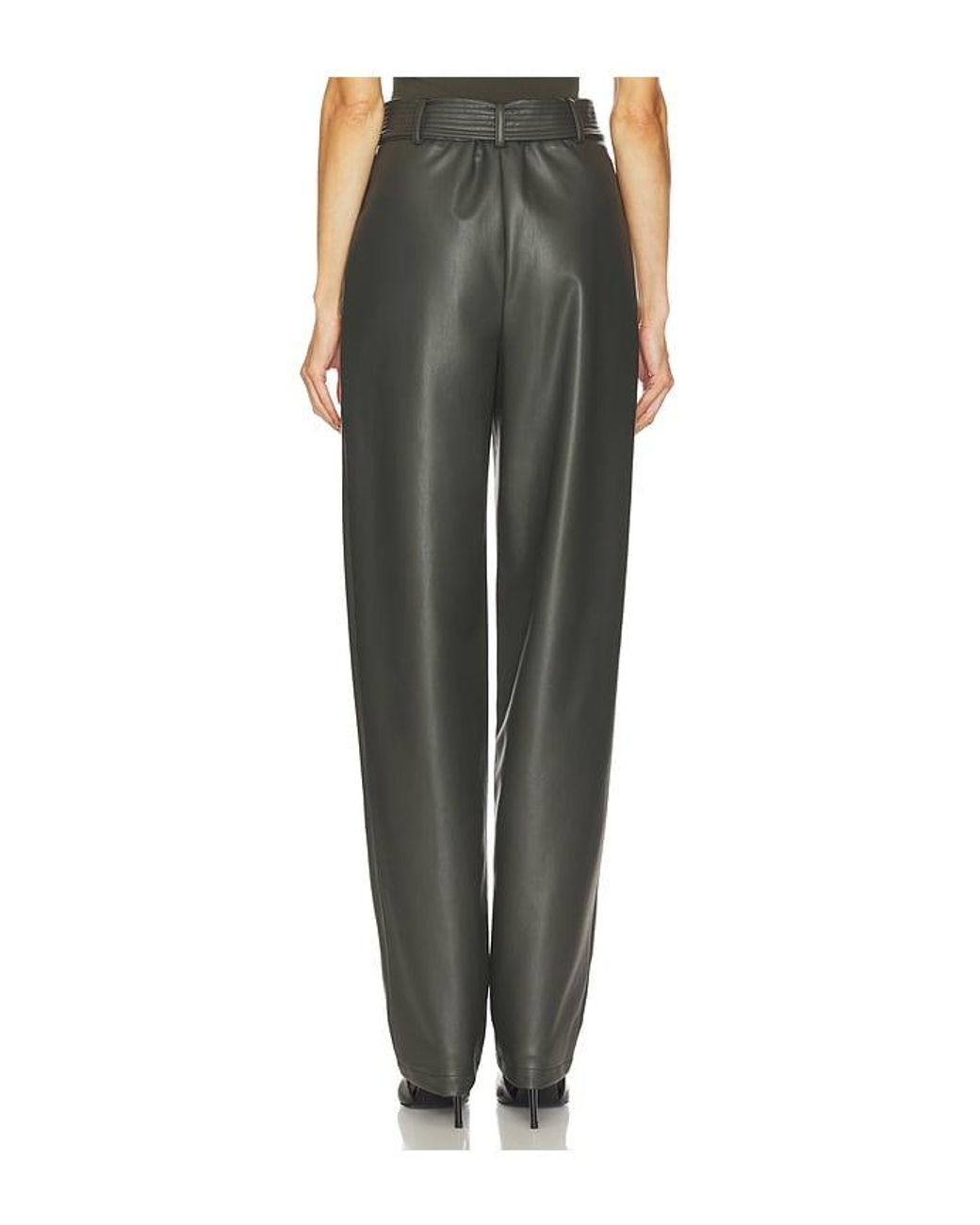 LAPOINTE Green Hose Faux Leather Belted Tapered