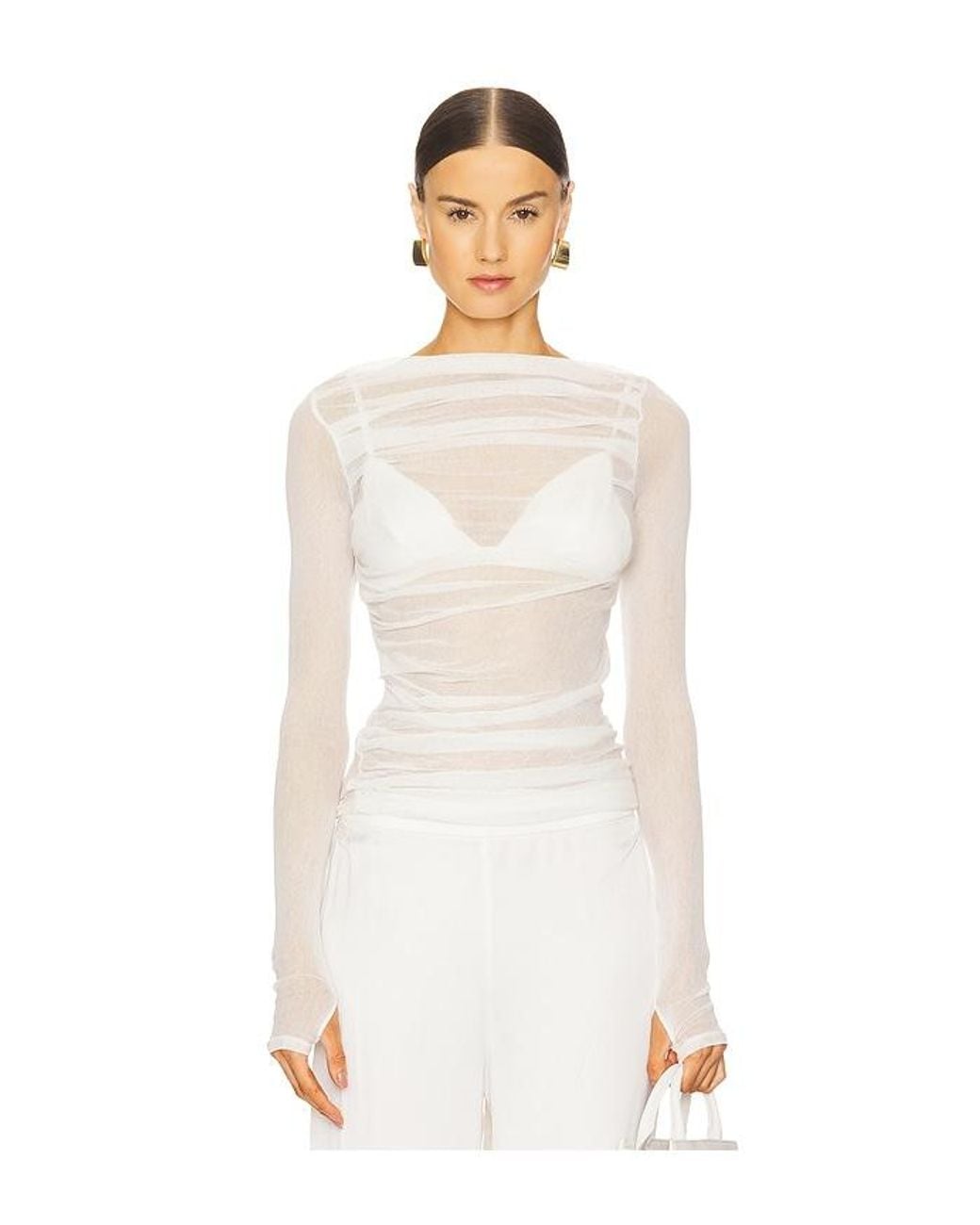 Enza Costa White Draped Boatneck