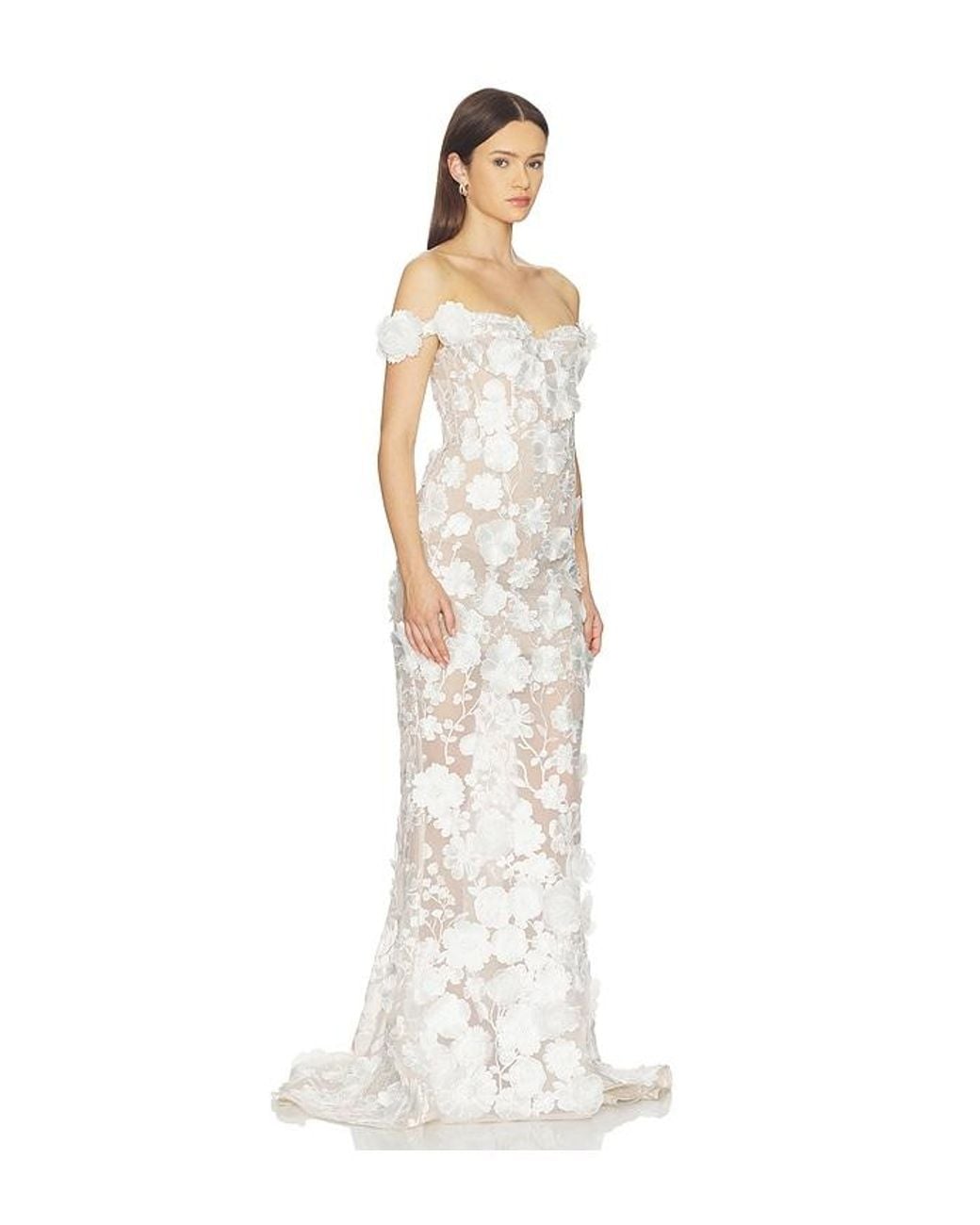 Bronx and Banco White Jasmine Floral Off The Shoulder Gown