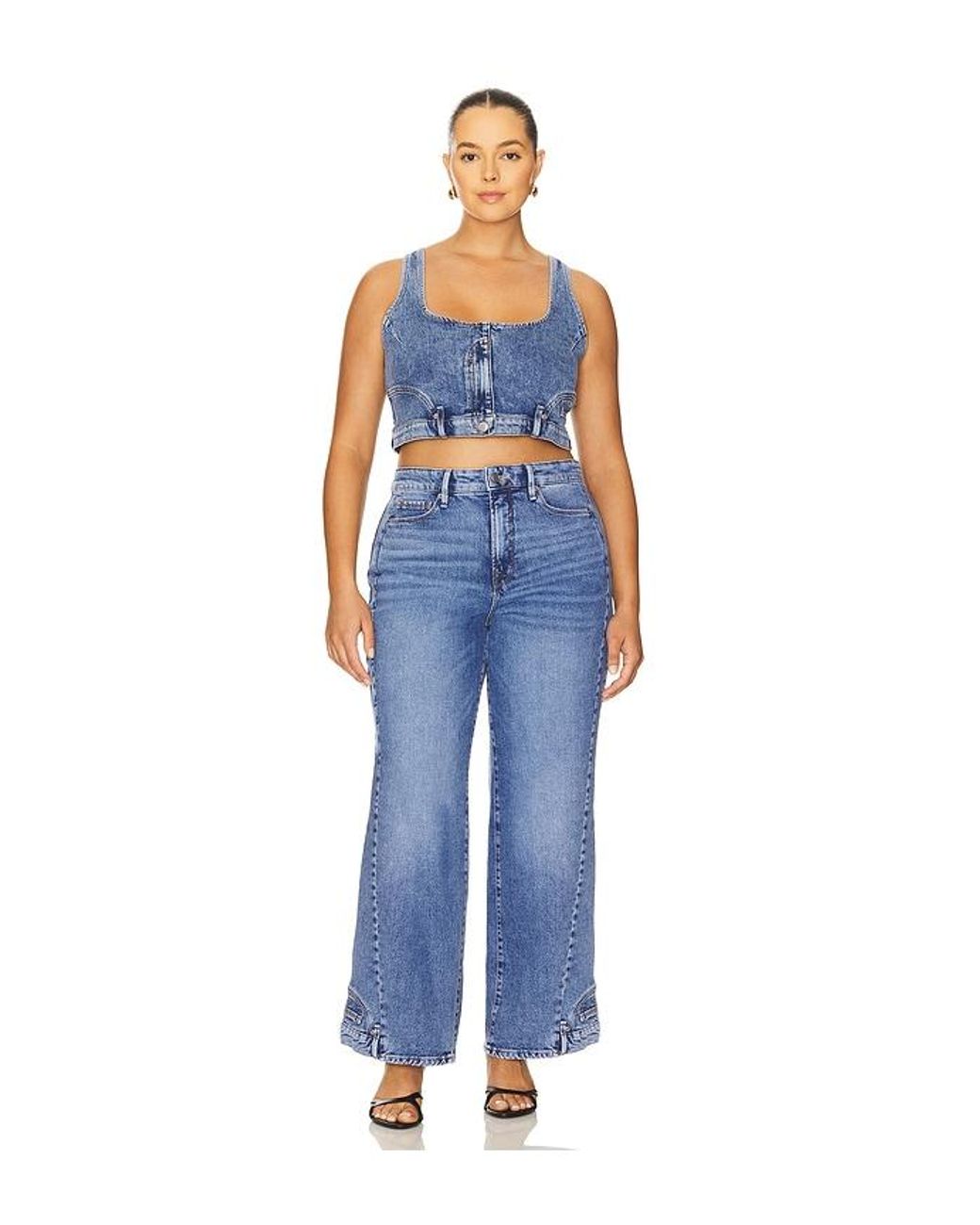 GOOD AMERICAN Blue Reworked Wide Leg Jeans