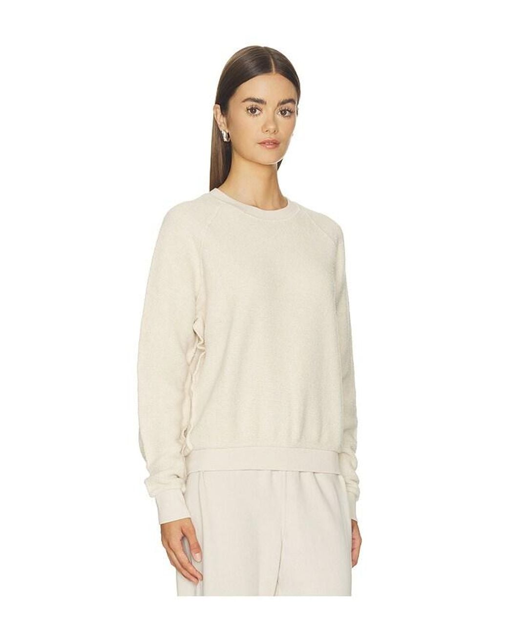 PERFECTWHITETEE Natural Ziggy Inside Out Fleece Long Sleeve Shrunken Crewneck Sweatshirt