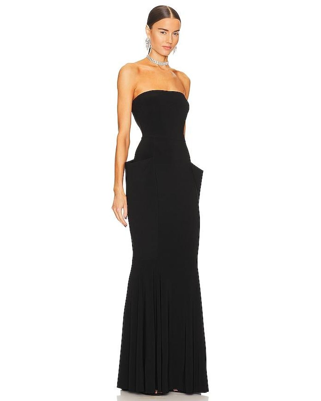 Norma Kamali Black Strapless Wing Fishtail Gown