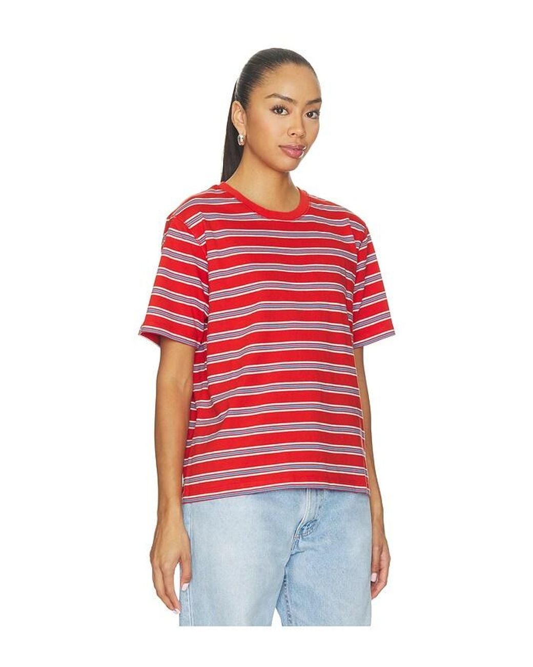 La Ligne Red Striped Oversized Boyfriend Tee