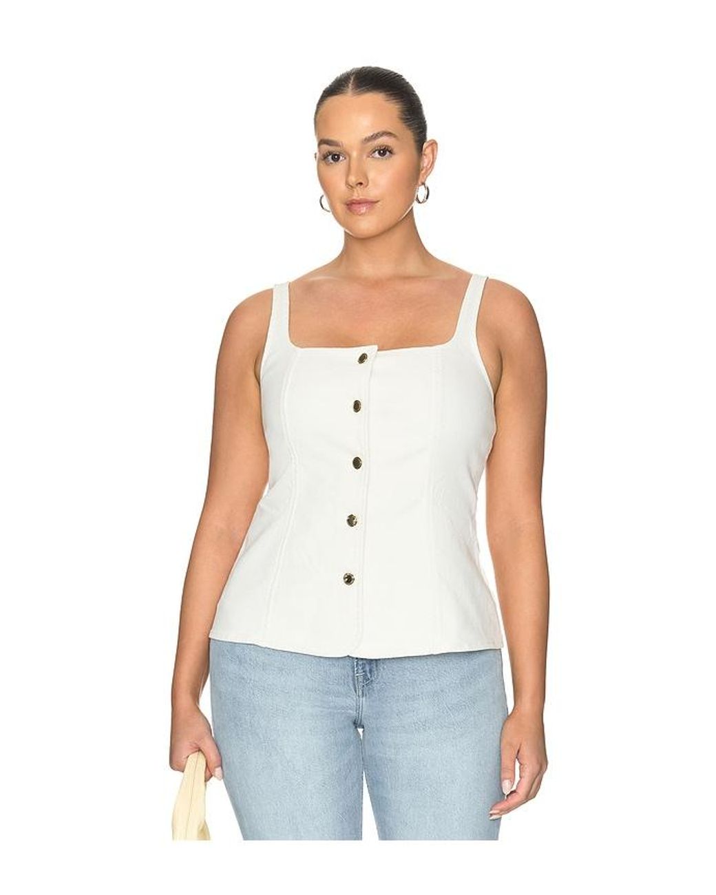 GOOD AMERICAN White Sleeveless Button Front Denim Top
