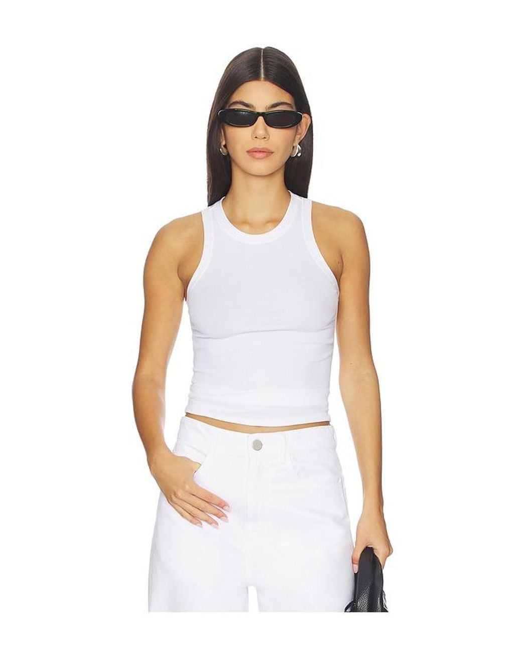 AYA MUSE White Simple High Neck Tank Top