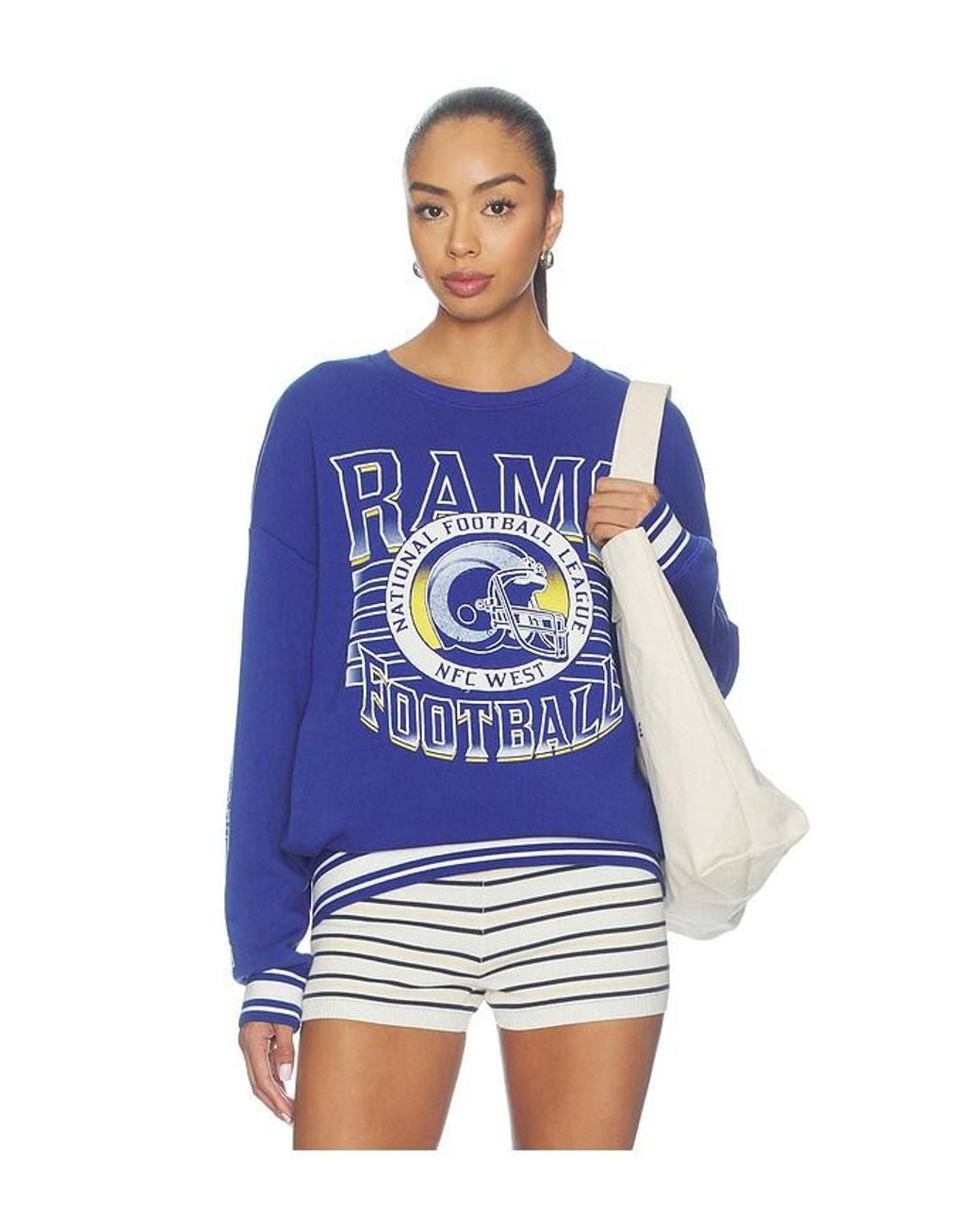 Junk Food Blue Rams Striped Rib Crew Sweatshirt