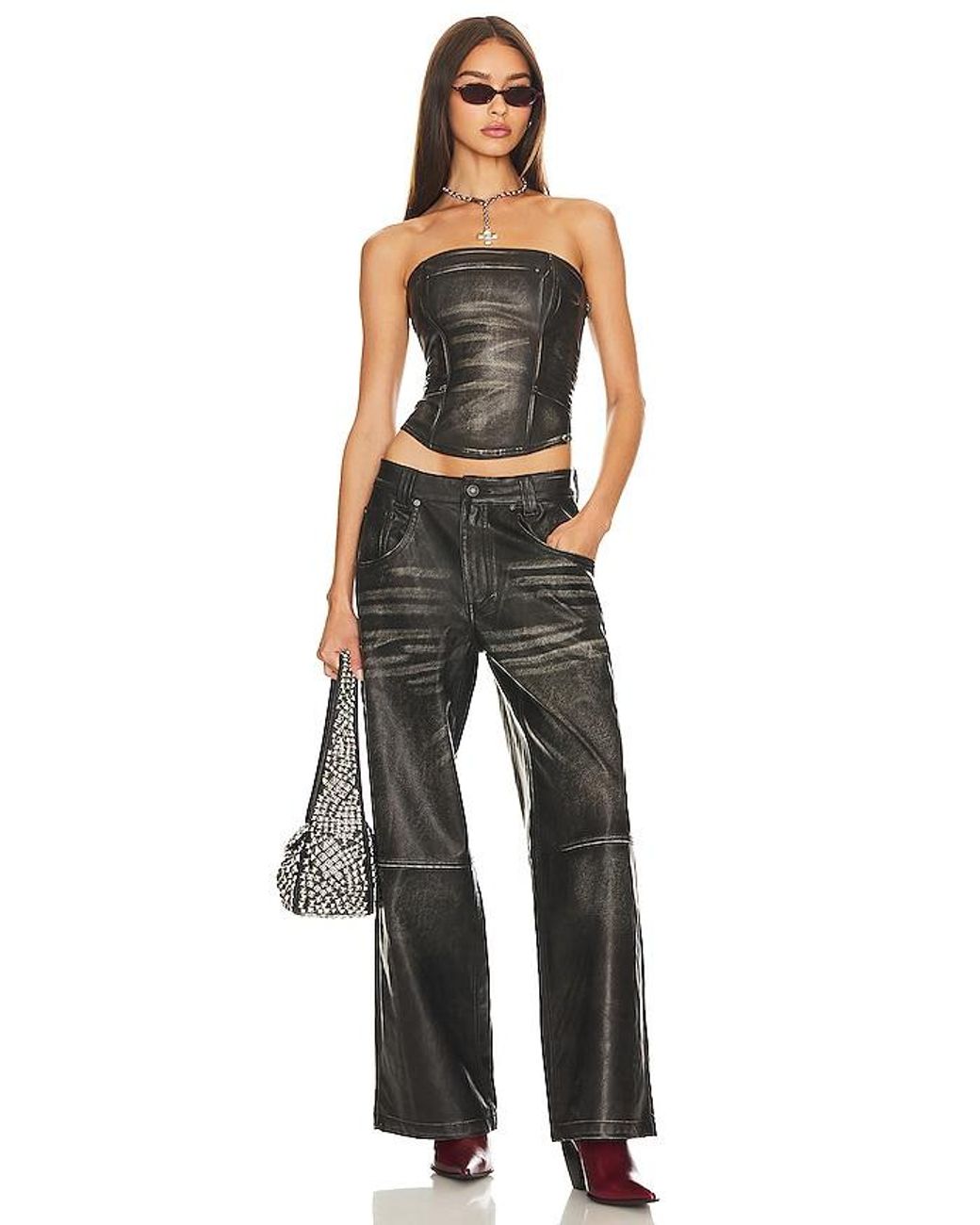 Jaded London Black Distressed Faux Leather Colossus Pant