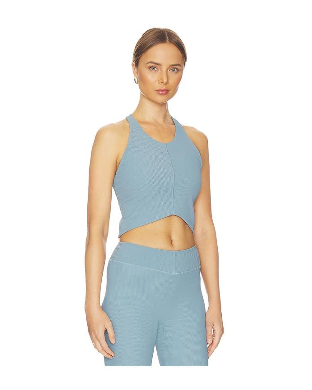 Beyond Yoga Blue Good Form Rib Cropped Tank Top