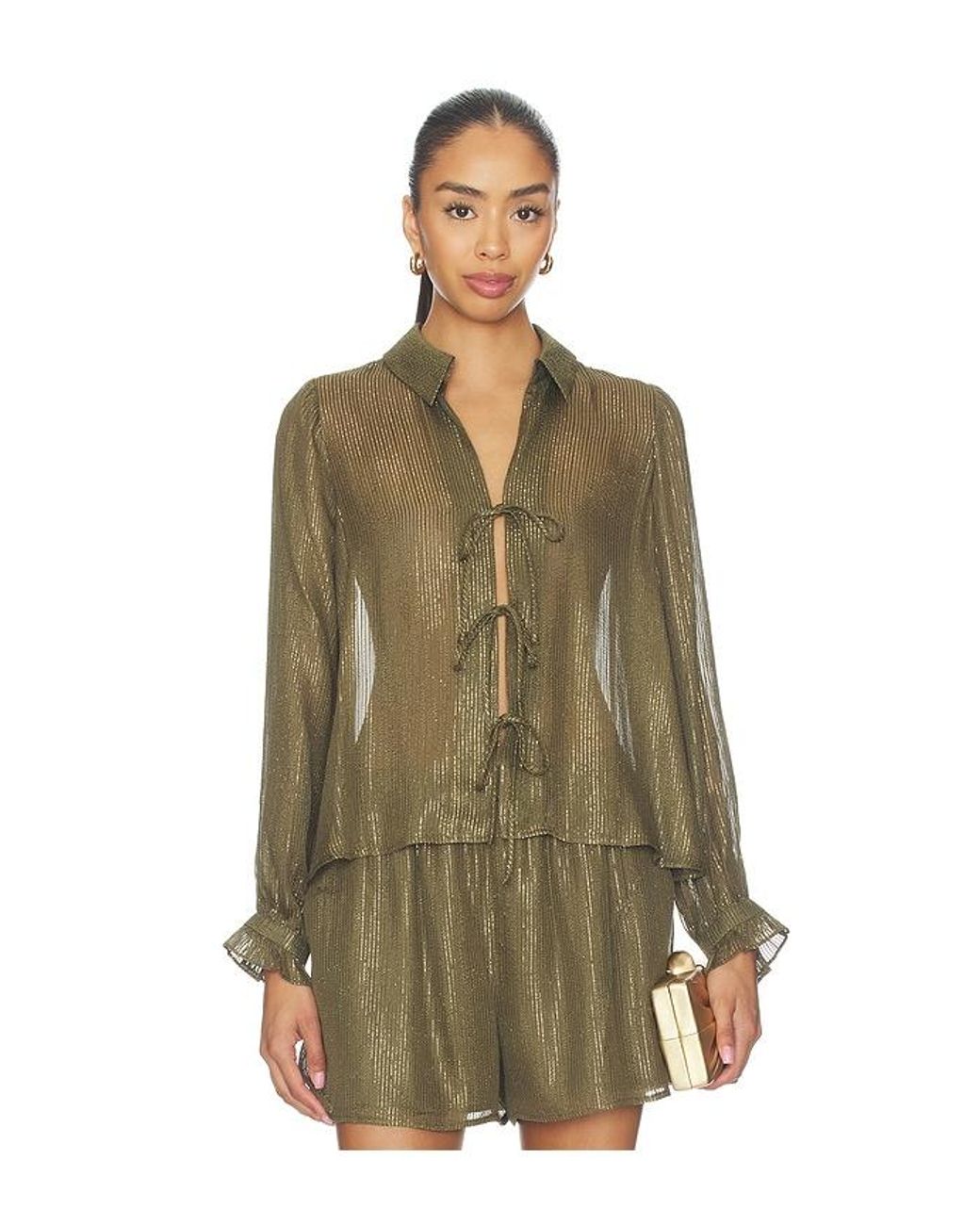 Cami NYC Green Niecey Metallic Chiffon Blouse
