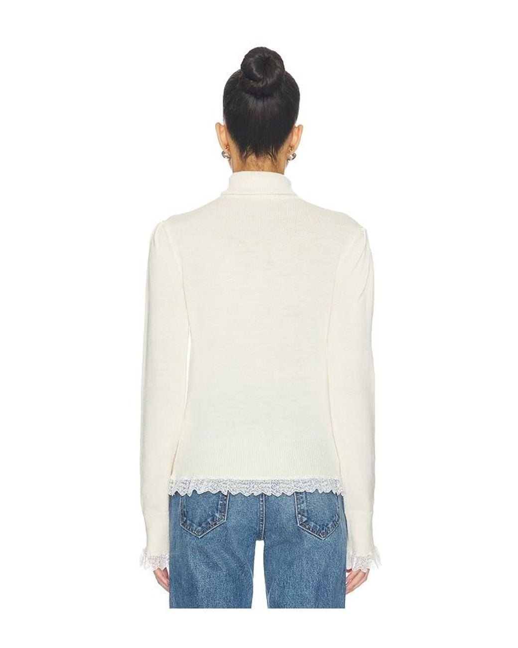 Ganni Blue Merino Turtleneck With Lace Details Sweater