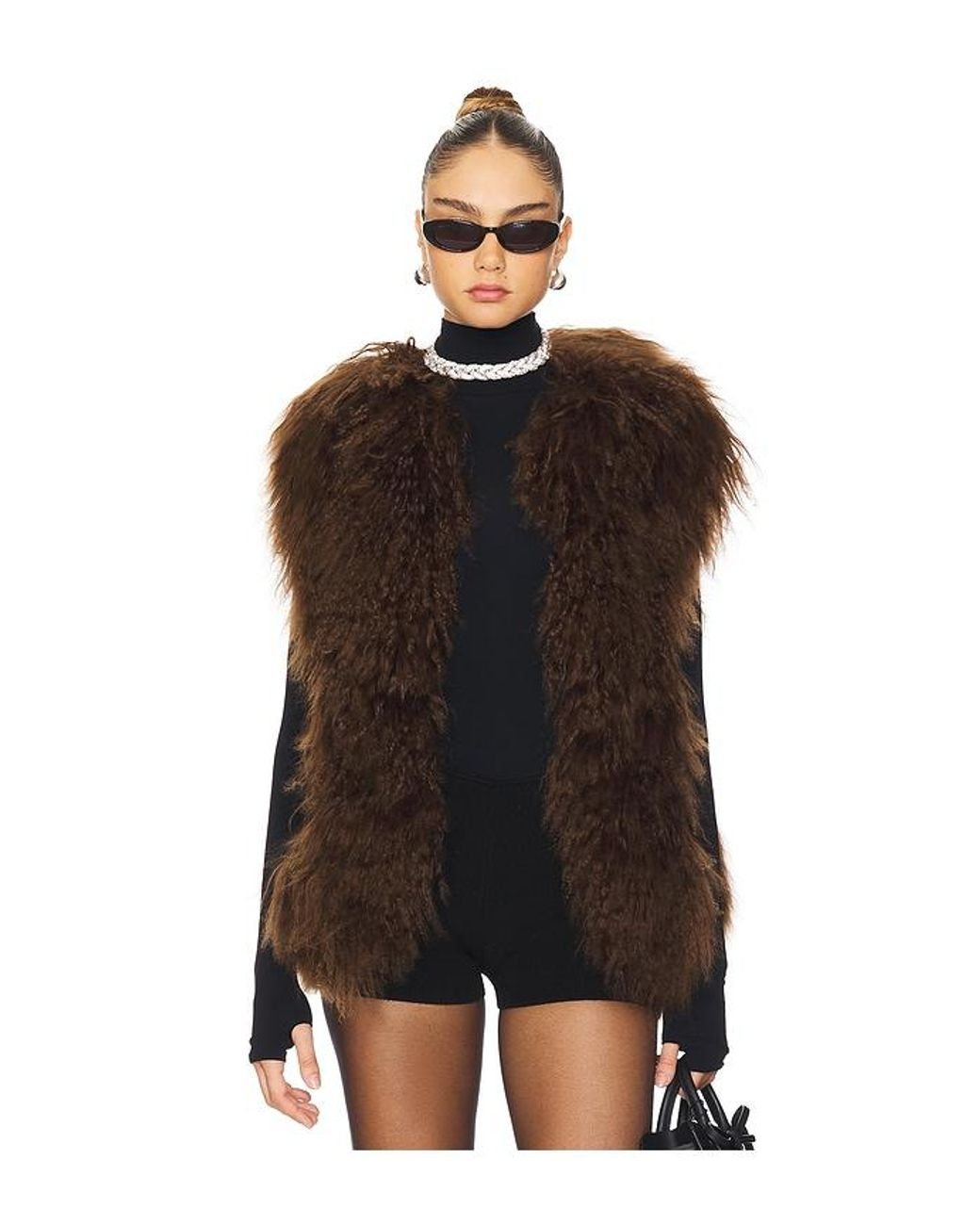 Susanna Chow Brown Dorothy Shearling Suede Vest