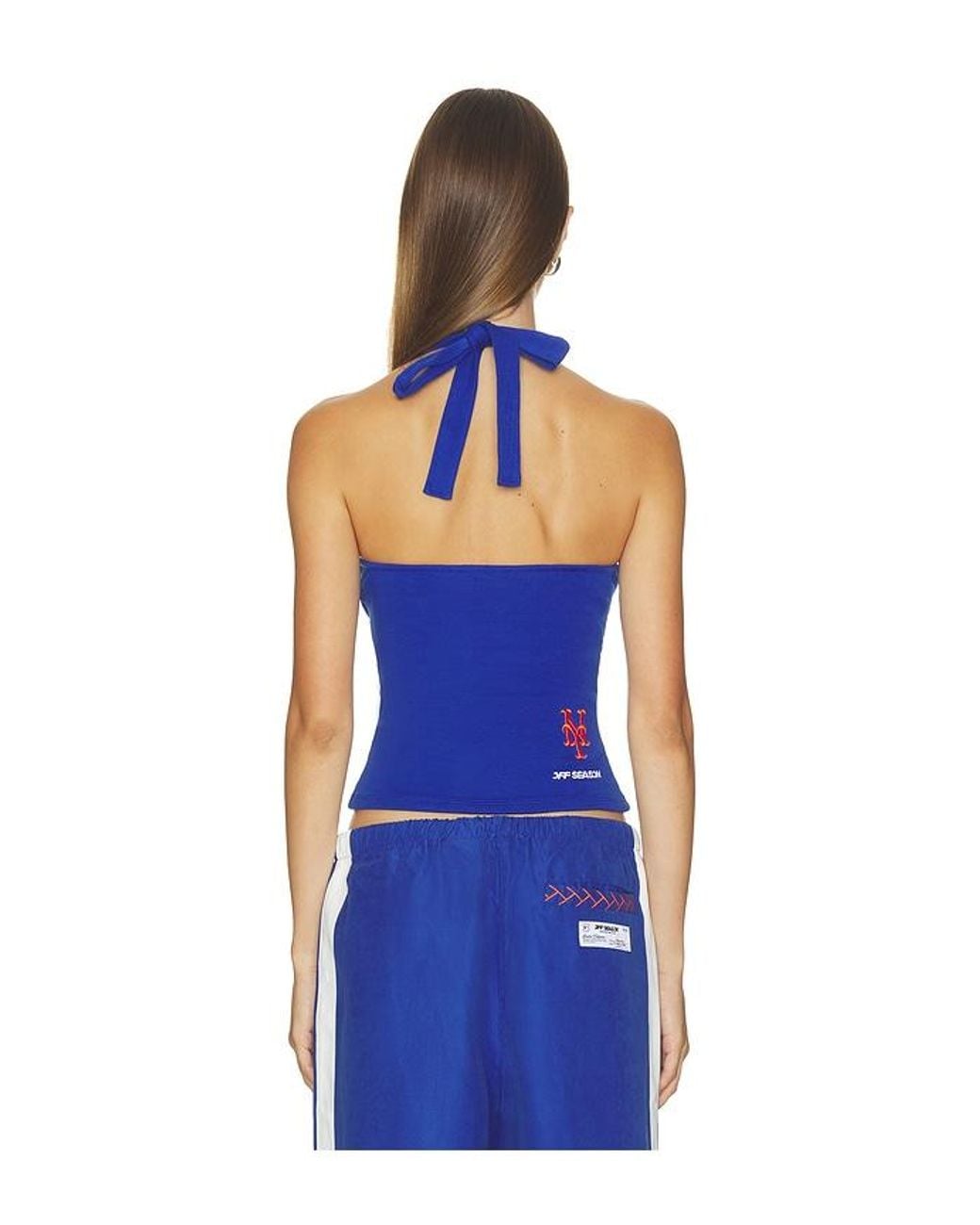 OFF SEASON Blue Ruched Halter Top
