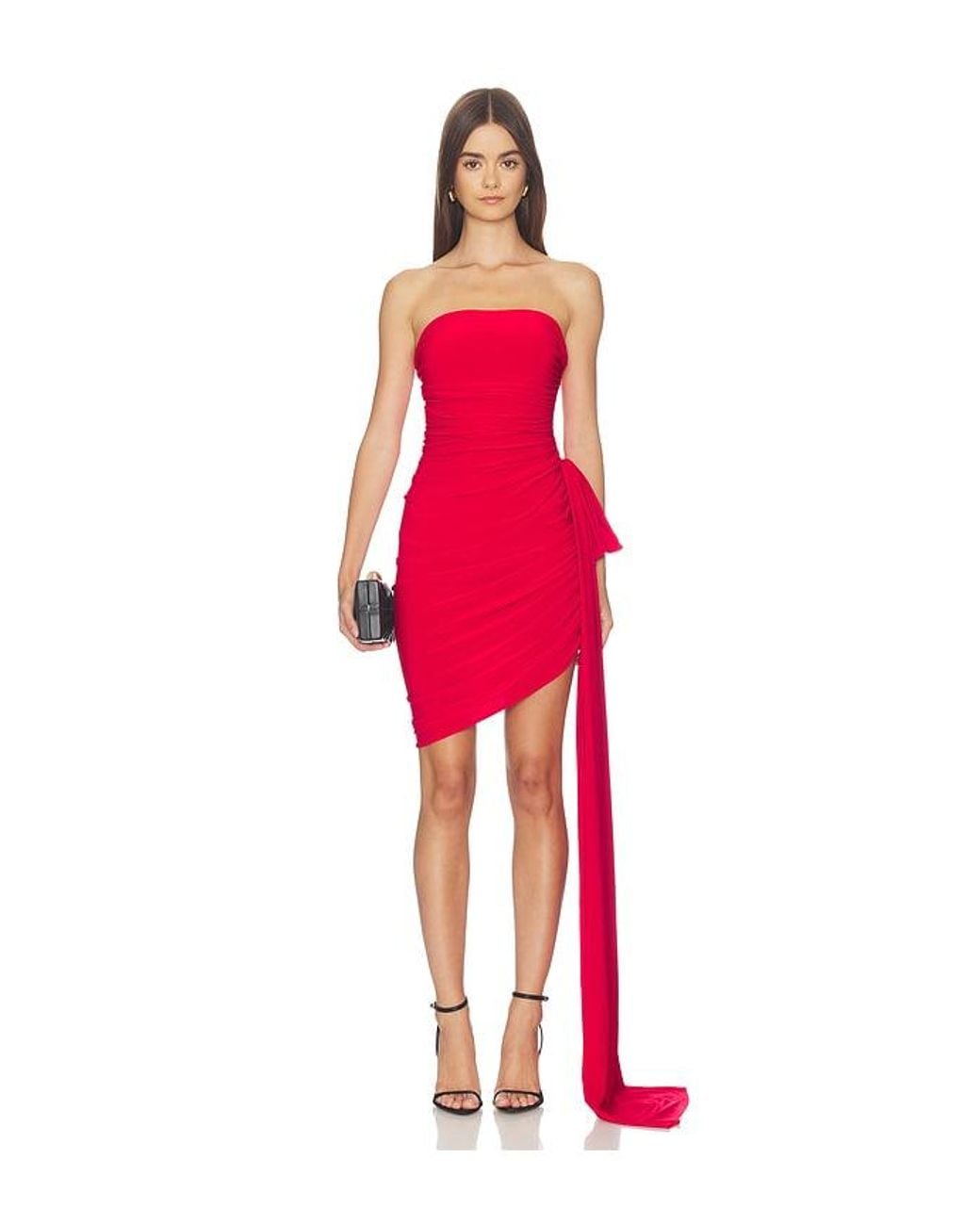 Norma Kamali Red Strapless Diana Mini Dress With Bow