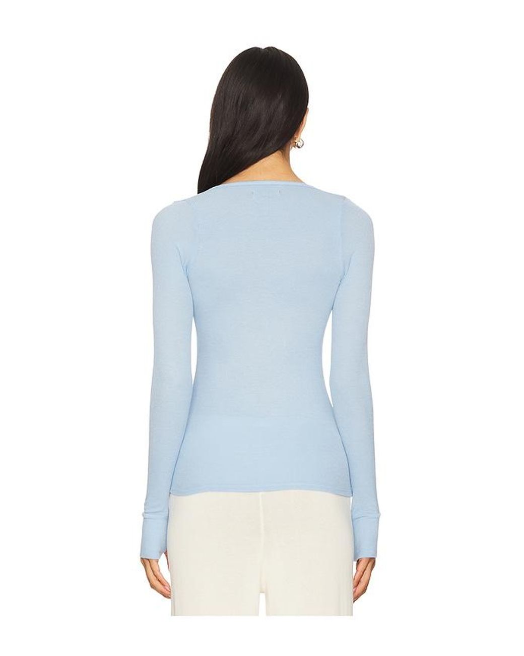Michael Lauren Blue Maeve Long Sleeve Scoop Neck Top