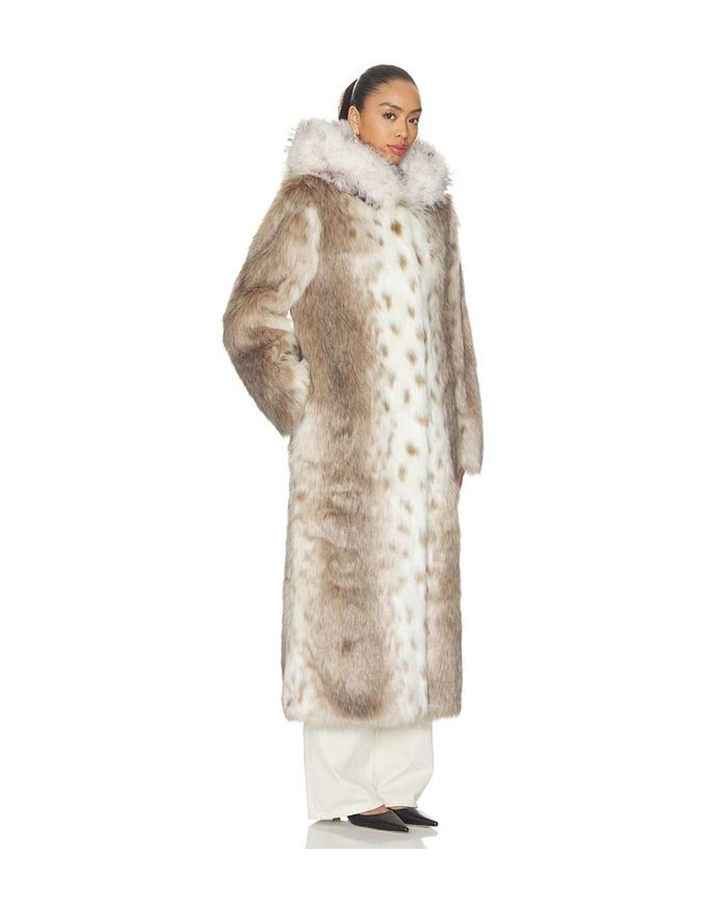 DUCIE White Dina Long Faux Fur Coat