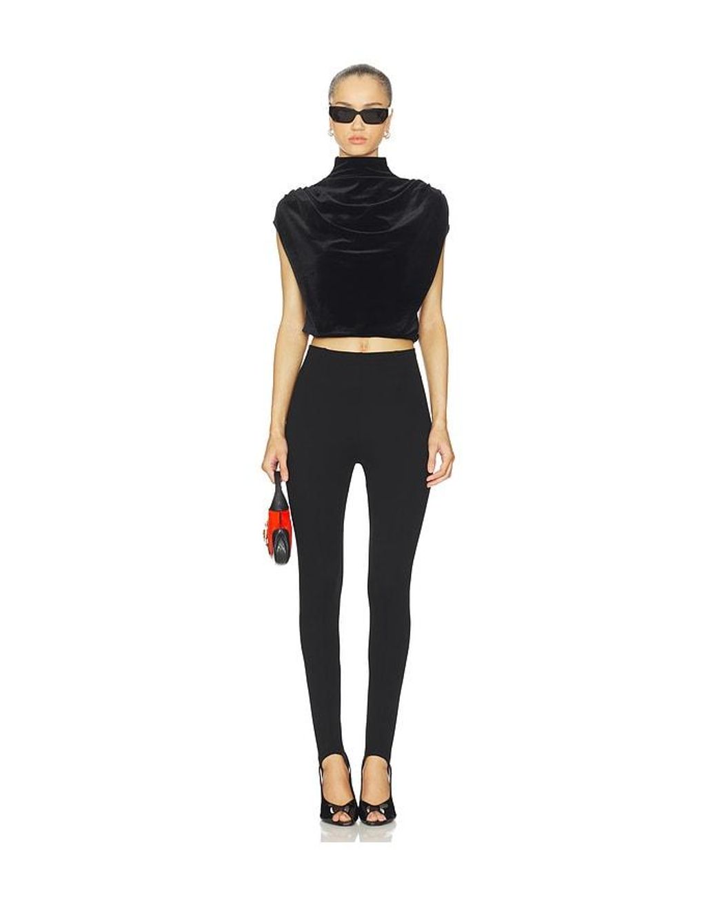 Commando Black Velvet Draped Mockneck Crop Top