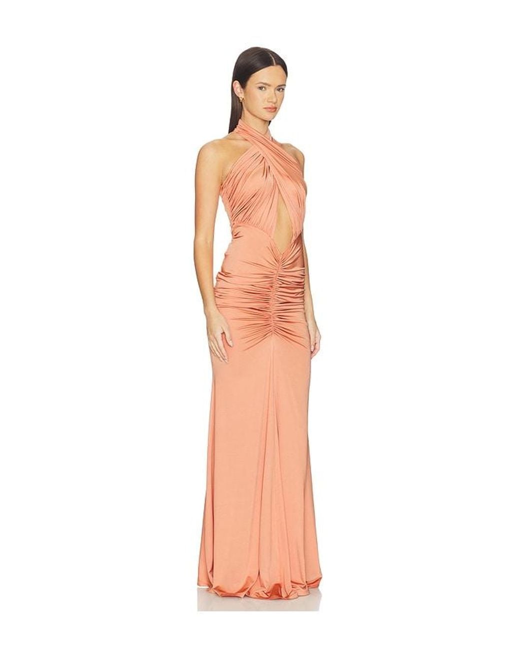 LAPOINTE White Sleeveless Halter Ruched Gown