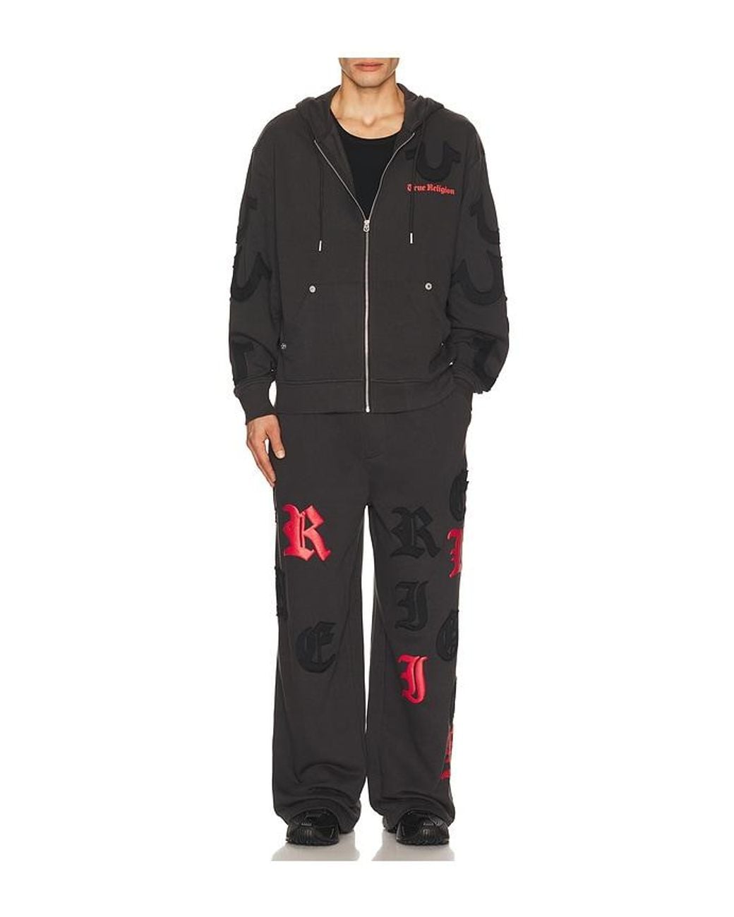 True Religion Black Tossed Logo Zip Hoodie for men