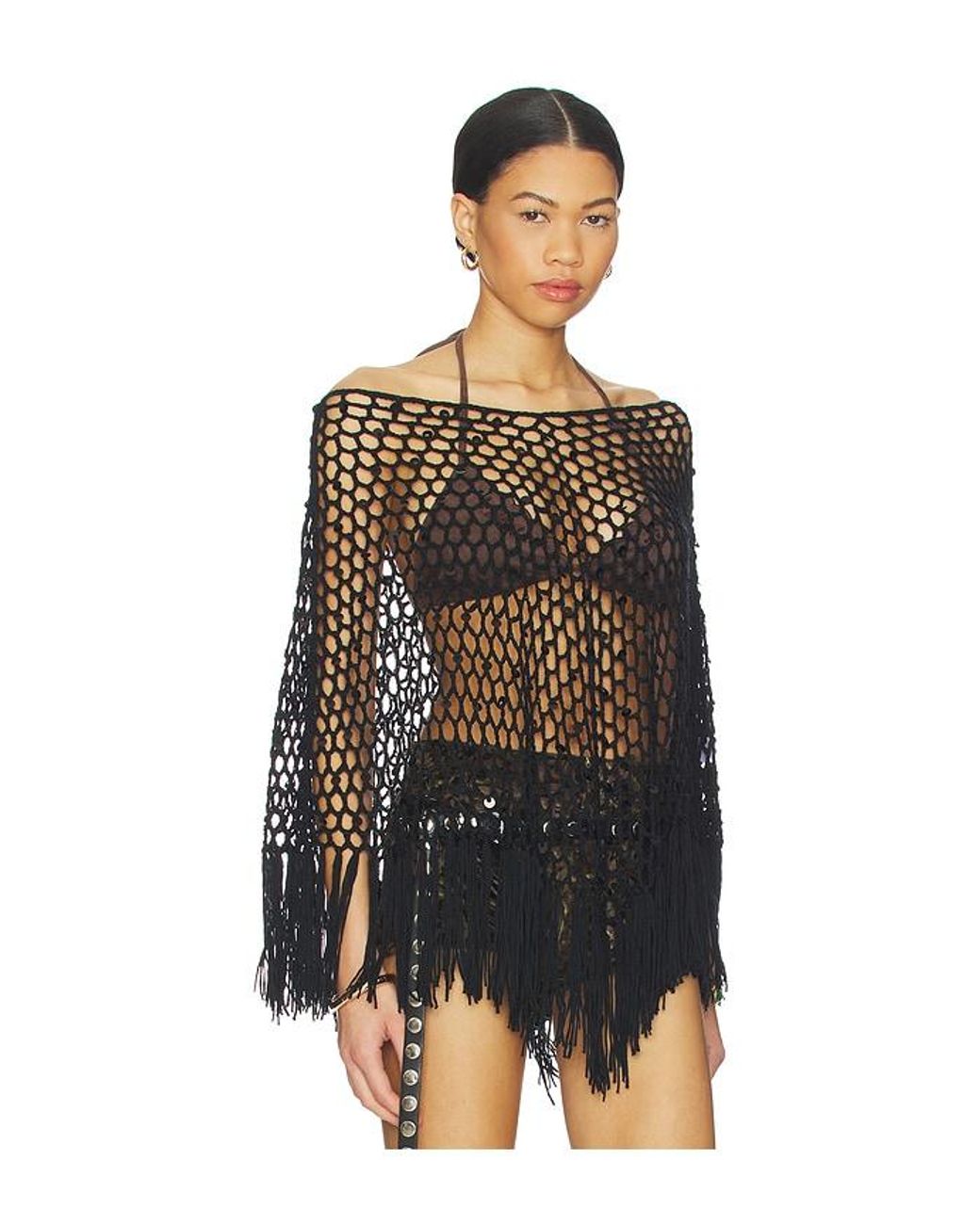 MORE TO COME Black Loren Knit Poncho