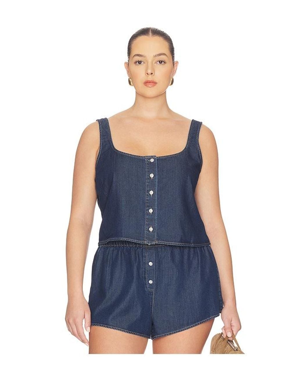 GOOD AMERICAN Blue Denim Button Front Tank Top