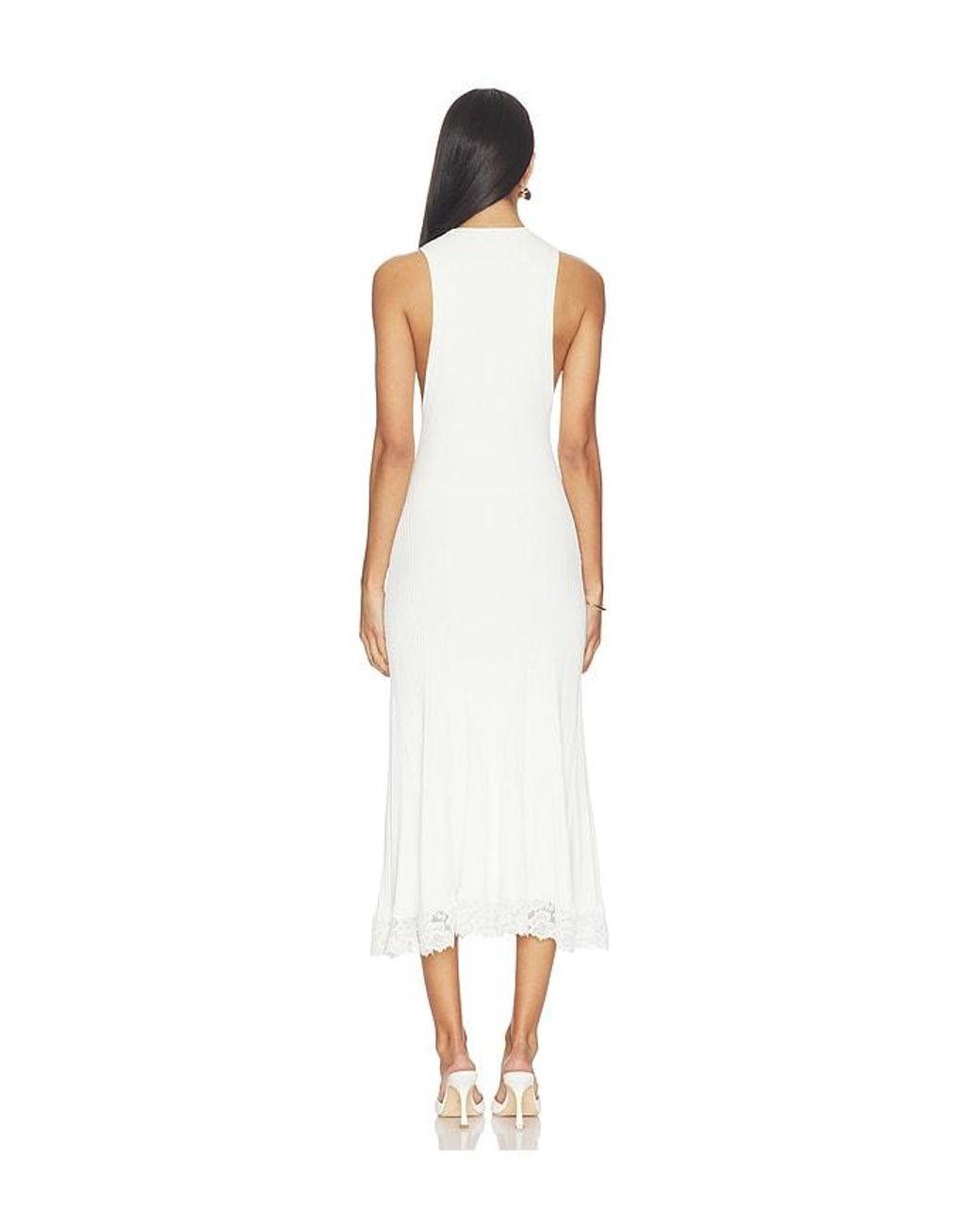 Self-Portrait White Knit Lace Insert Midi Dress