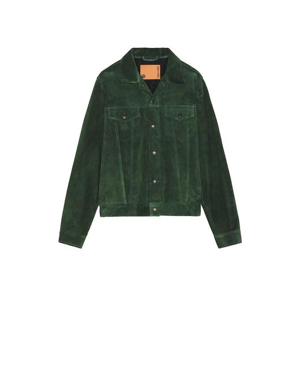 vowels Green Suede Trucker Jacket for men