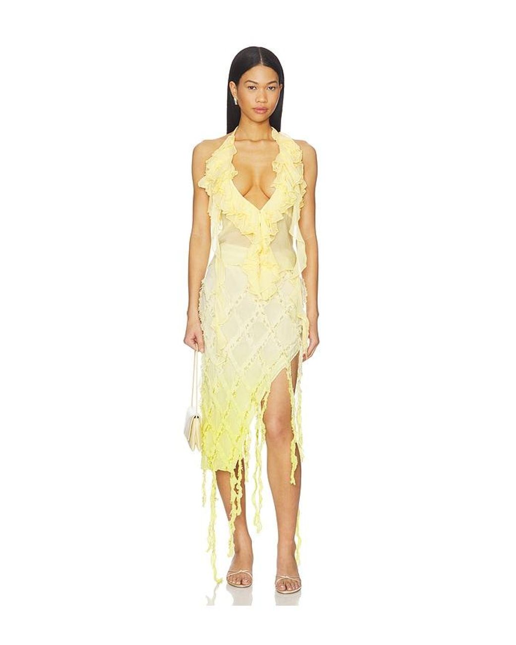 Blumarine Yellow Embroidered Creponne Skirt