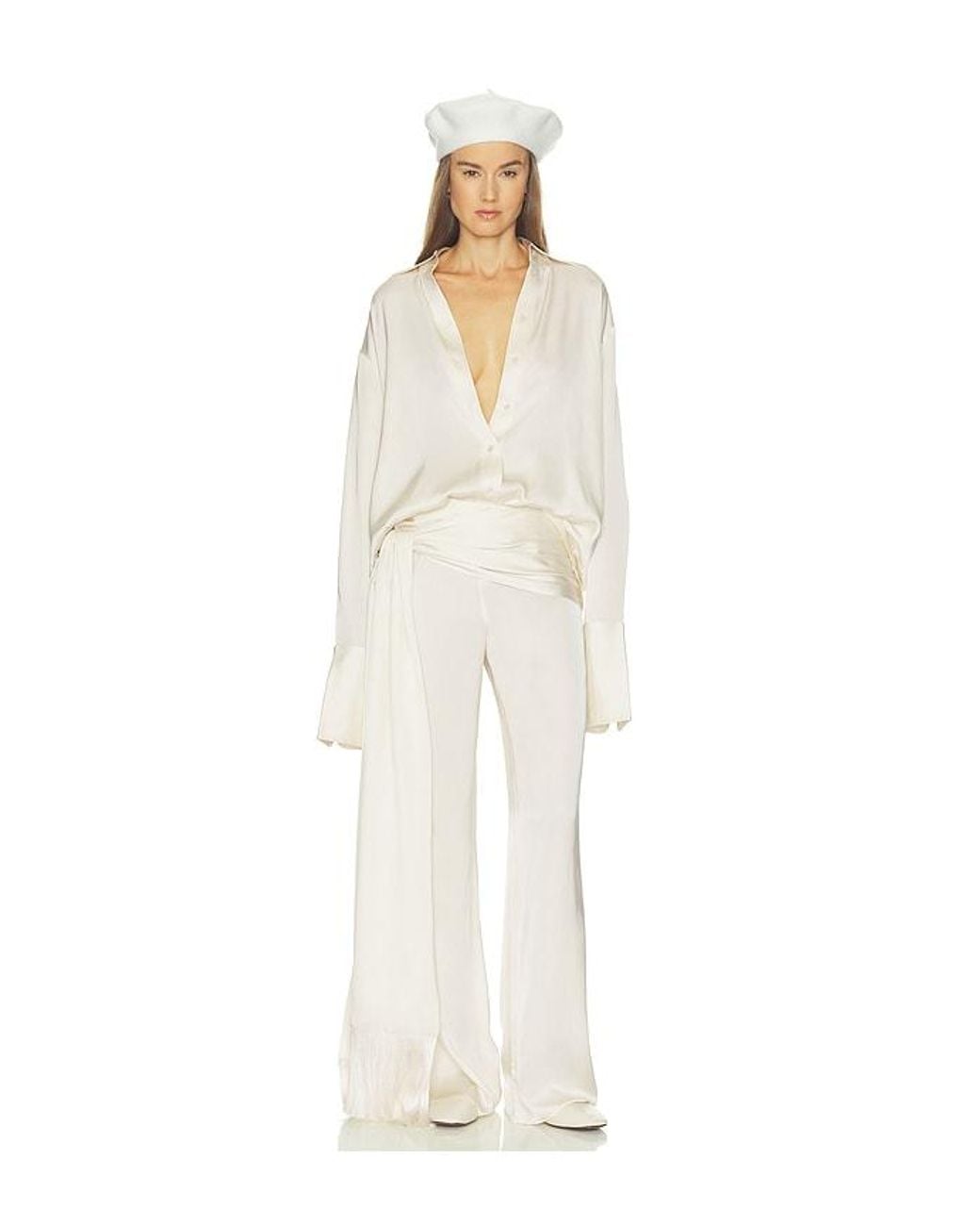 Helsa White The Relaxed Satin Shirt