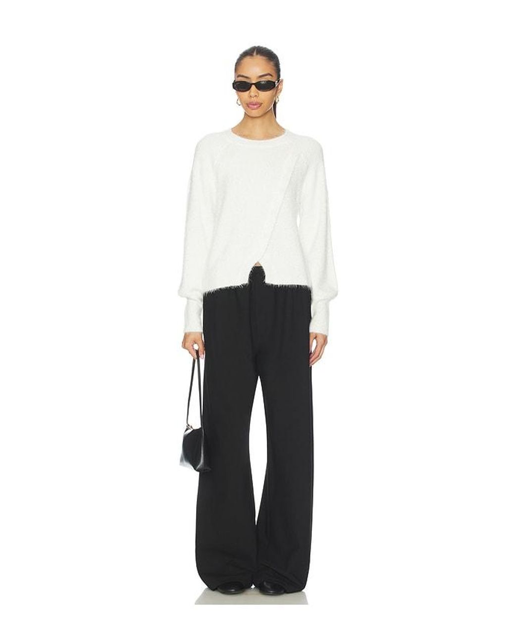 Bobi White Diagonal Placket Sweater