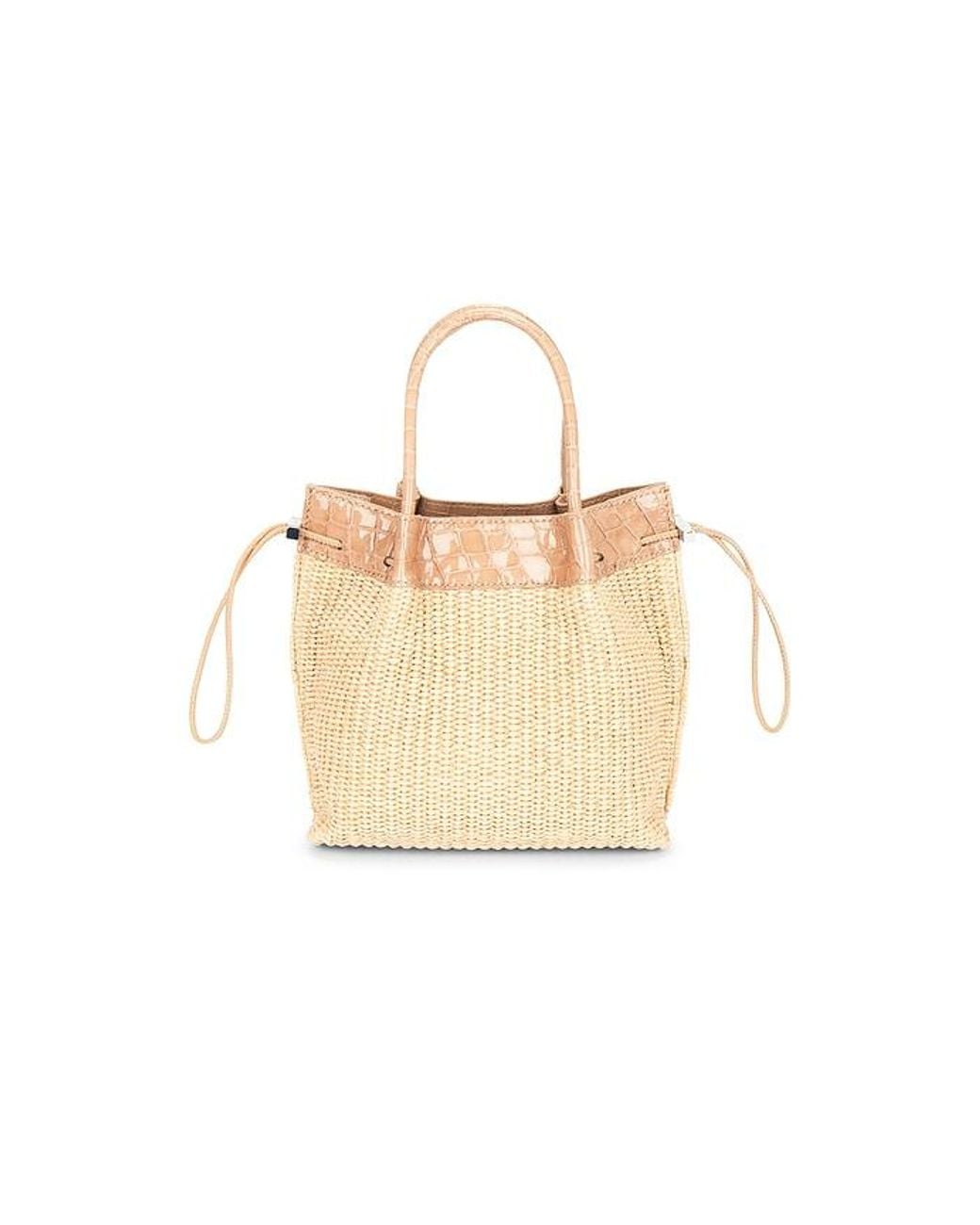 By Far White Baby Kayla Raffia & Croco Embossed Handbag