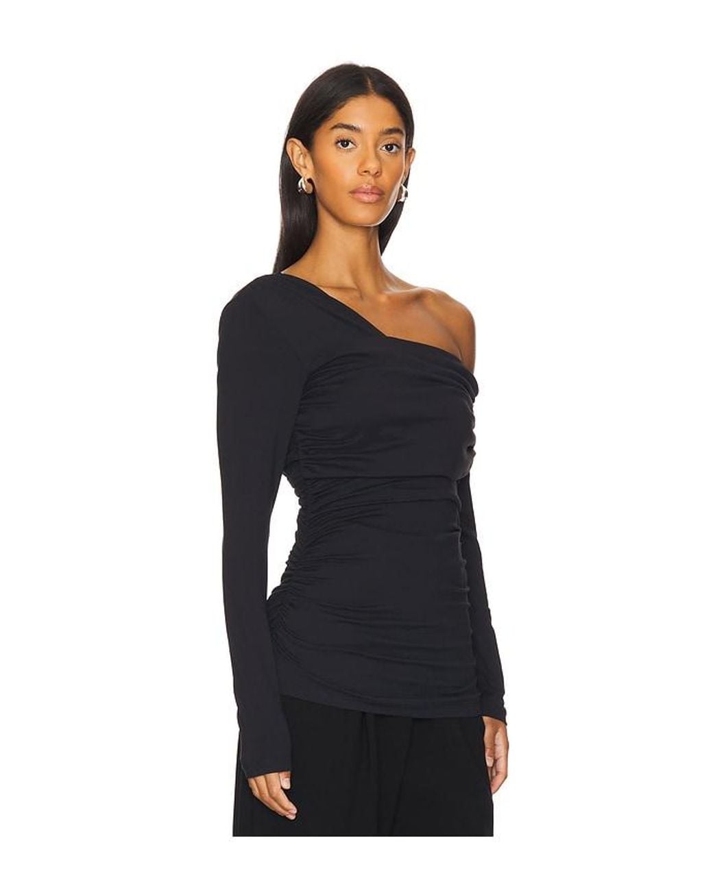 Susana Monaco Black One Shoulder Off Shoulder Long Sleeve Top