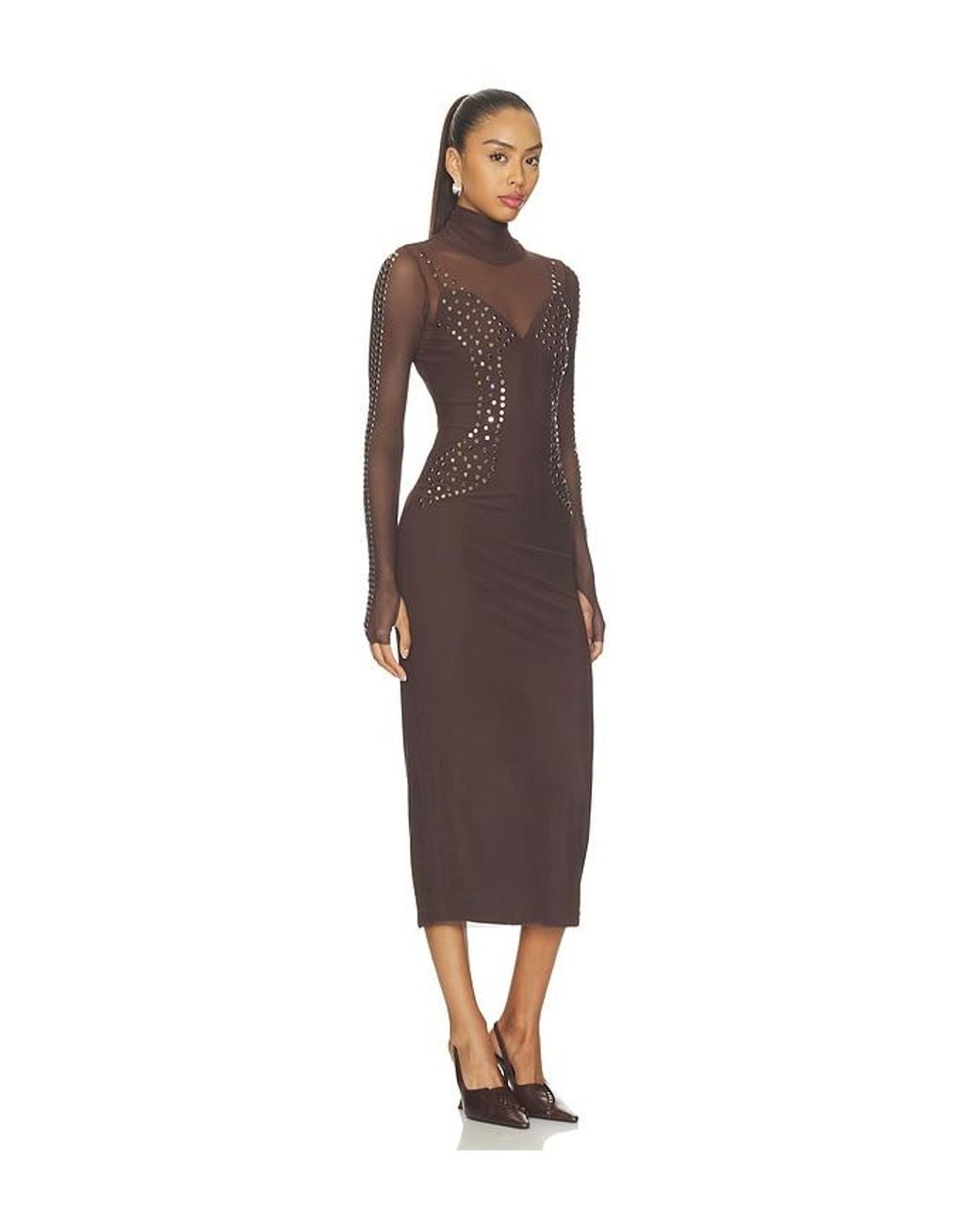 AFRM Brown Shailene Studded Mesh Dress