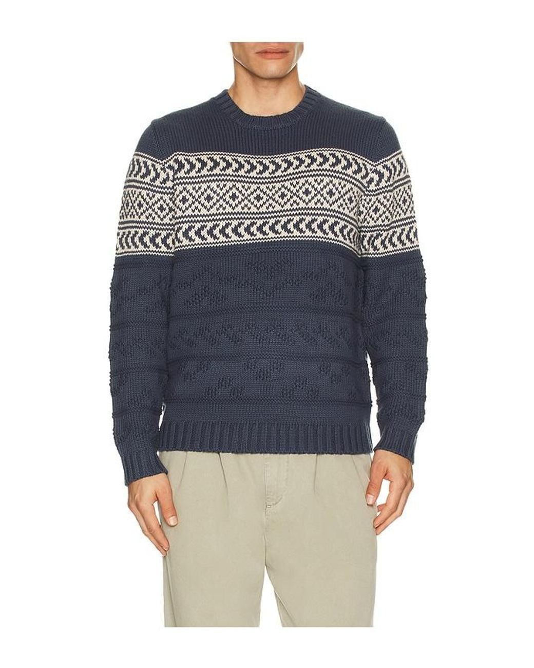 Marine Layer Blue Textured Fair Isle Sweater for men