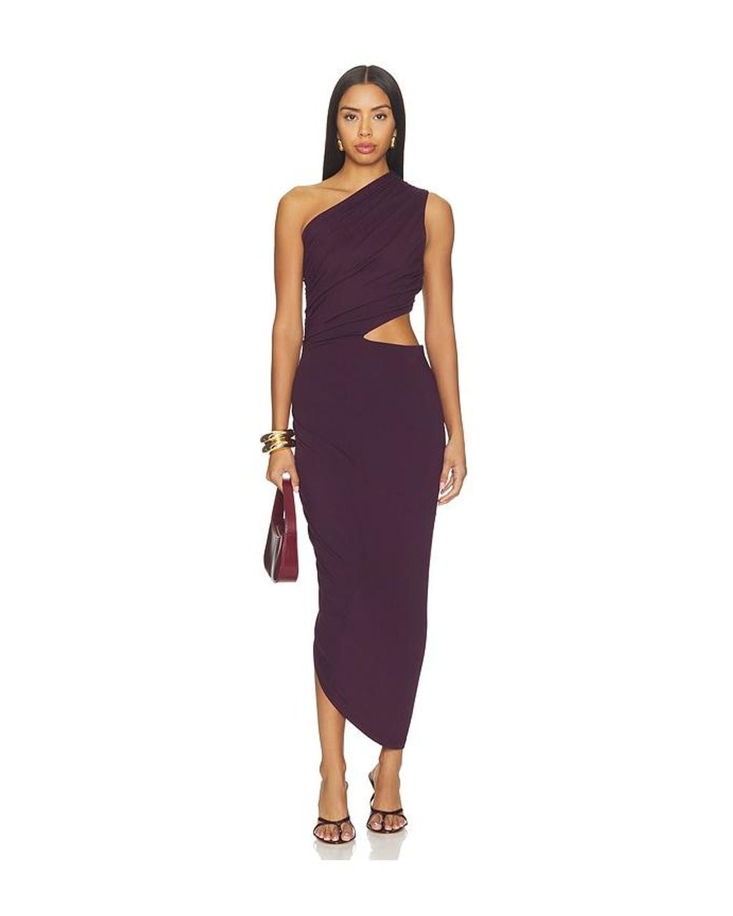 Susana Monaco Purple Gathered One Shoulder Cut Out Dress