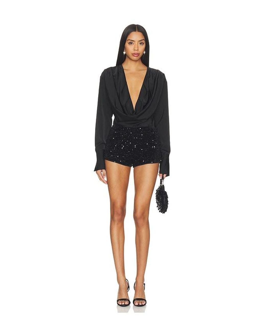 superdown Black Serenity Long Sleeve Cowl Neck Romper