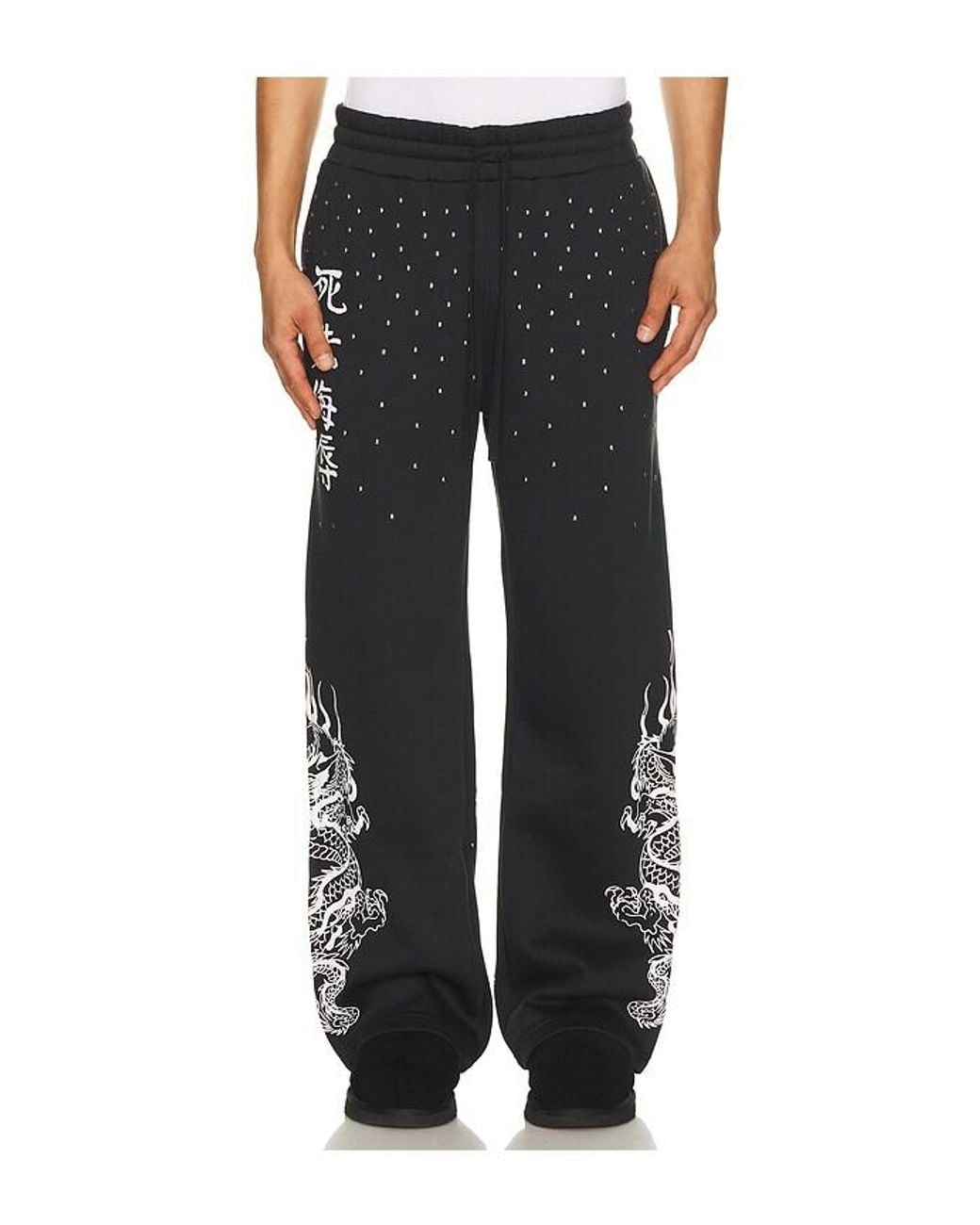 Ed Hardy Black Mary Dragon Studded Boxy Zip Sweatpant for men
