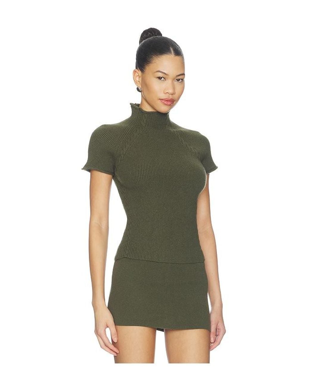 Frankie's Bikinis Green Harmony Cloud Knit Mock Neck Tee